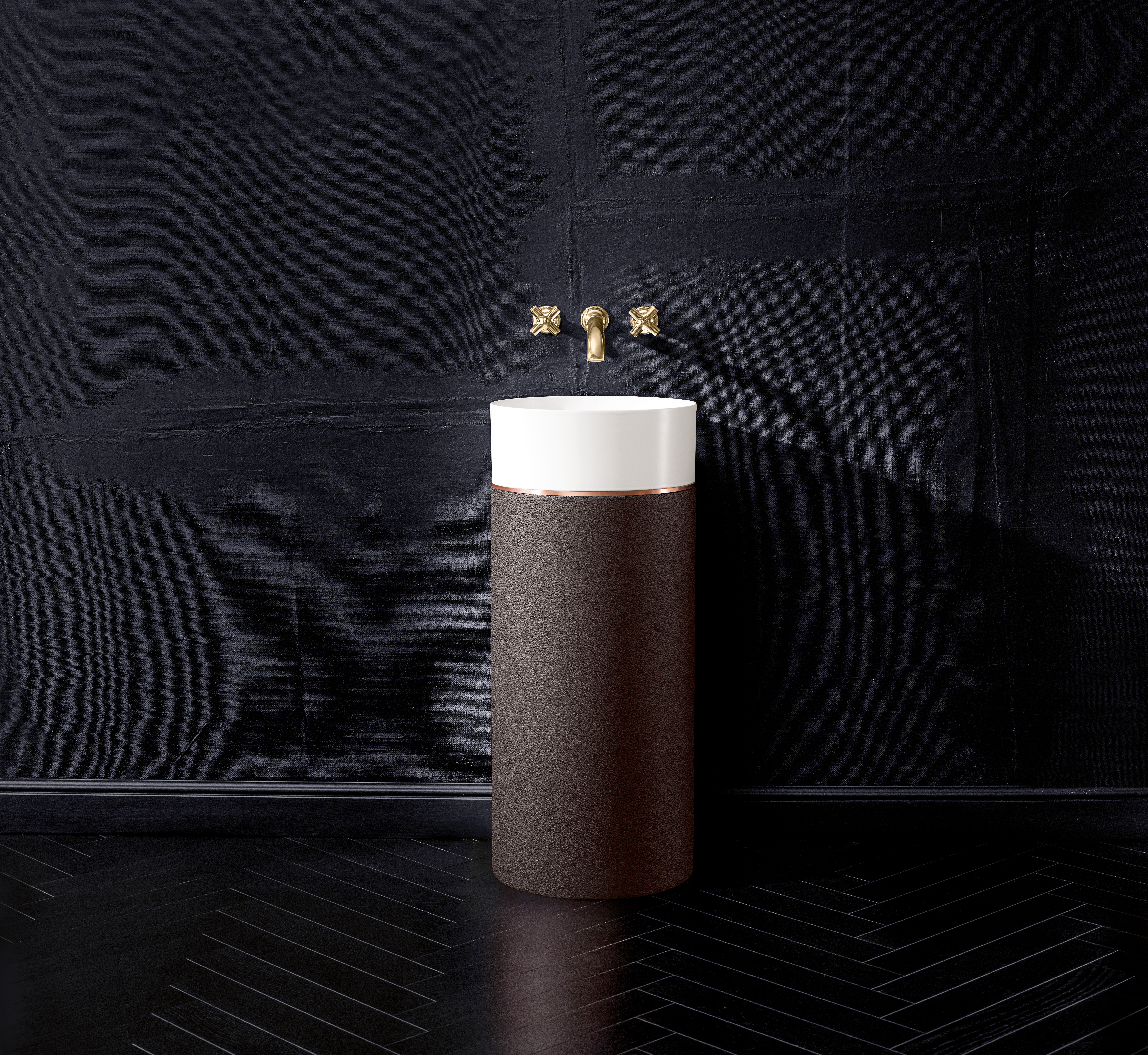 Octagon Washbasin with pedestal, 400x400x950mm, Mocha Leather