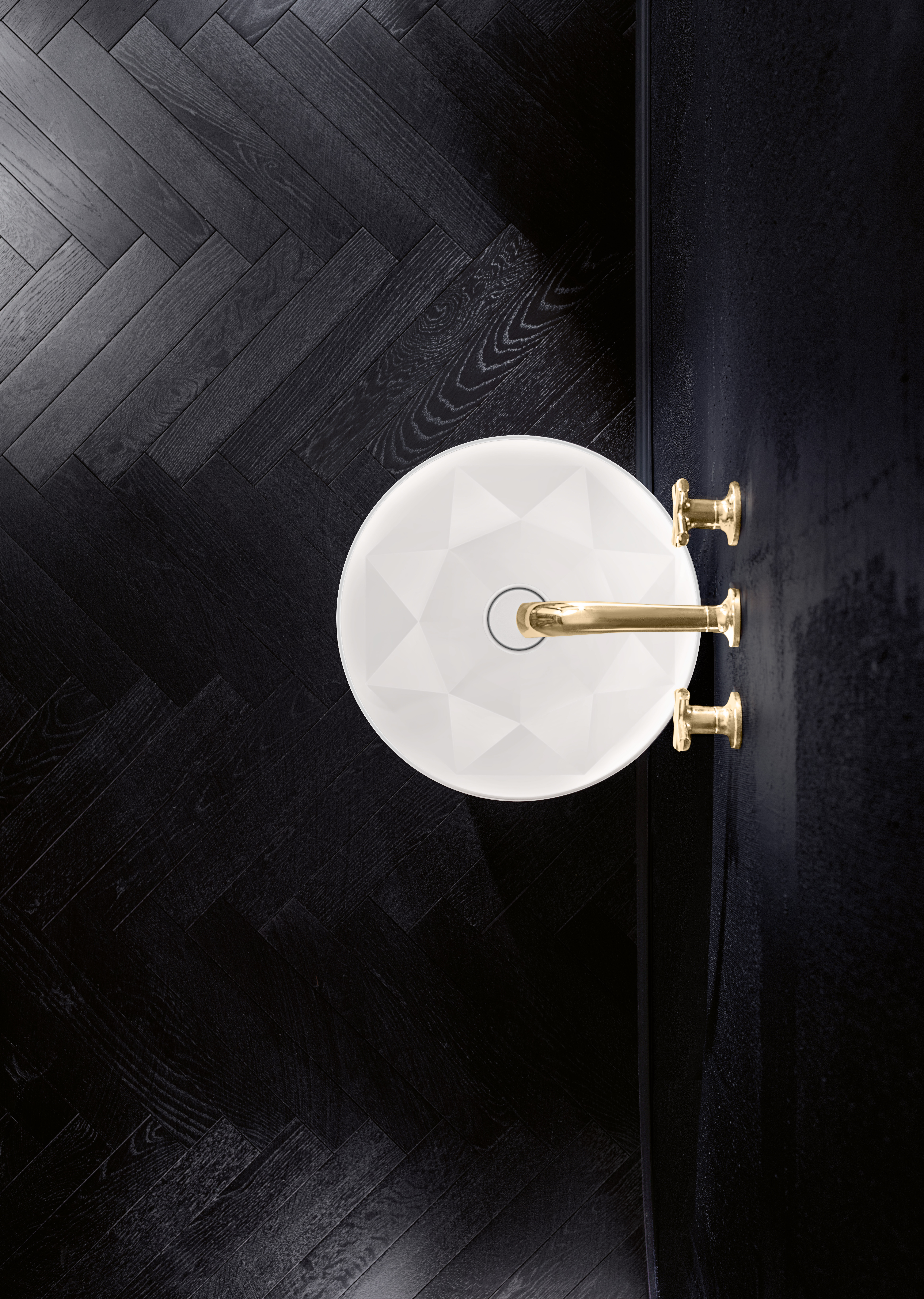 Octagon Washbasin with pedestal, 400x400x950mm, Mocha Leather