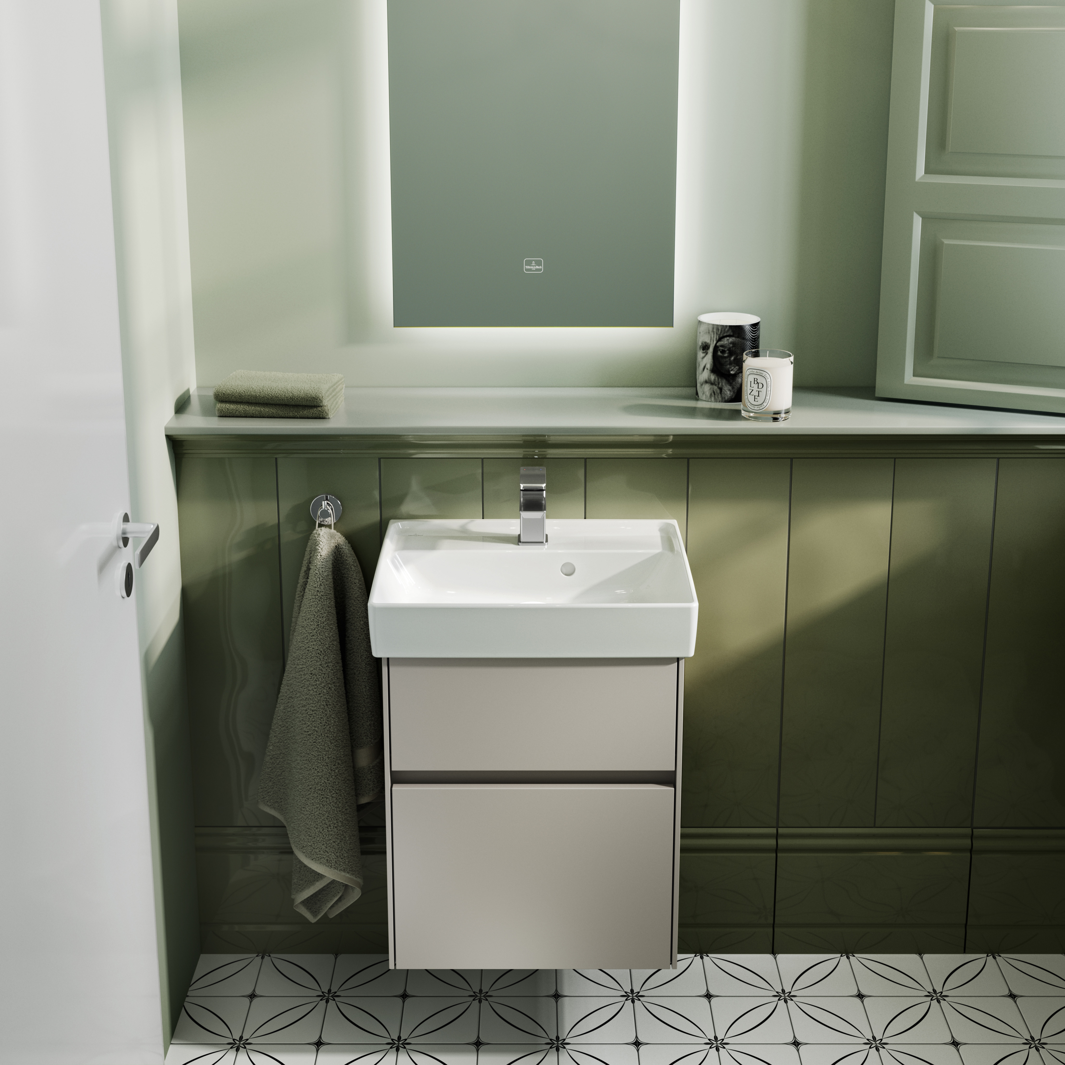 Collaro Handwashbasin, 500x400x150mm, with overflow, White Alpin CeramicPlus