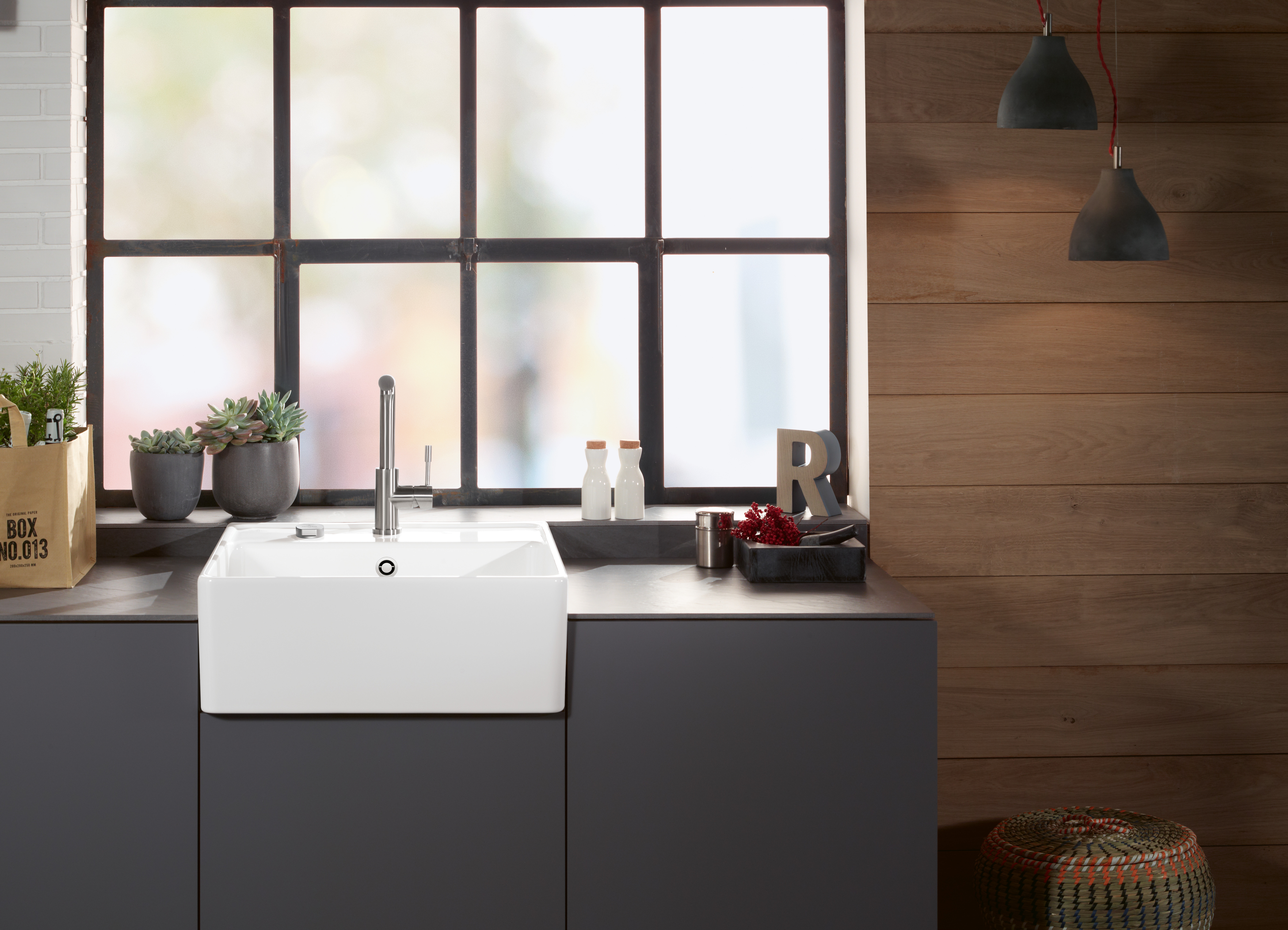 Zlew jednokomorowy Zlew jednokomorowy włącznie Zestaw odpływowy wraz z odpływ automatyczny, z Ceramika, 595x630mm, Weiss Alpin CeramicPlus