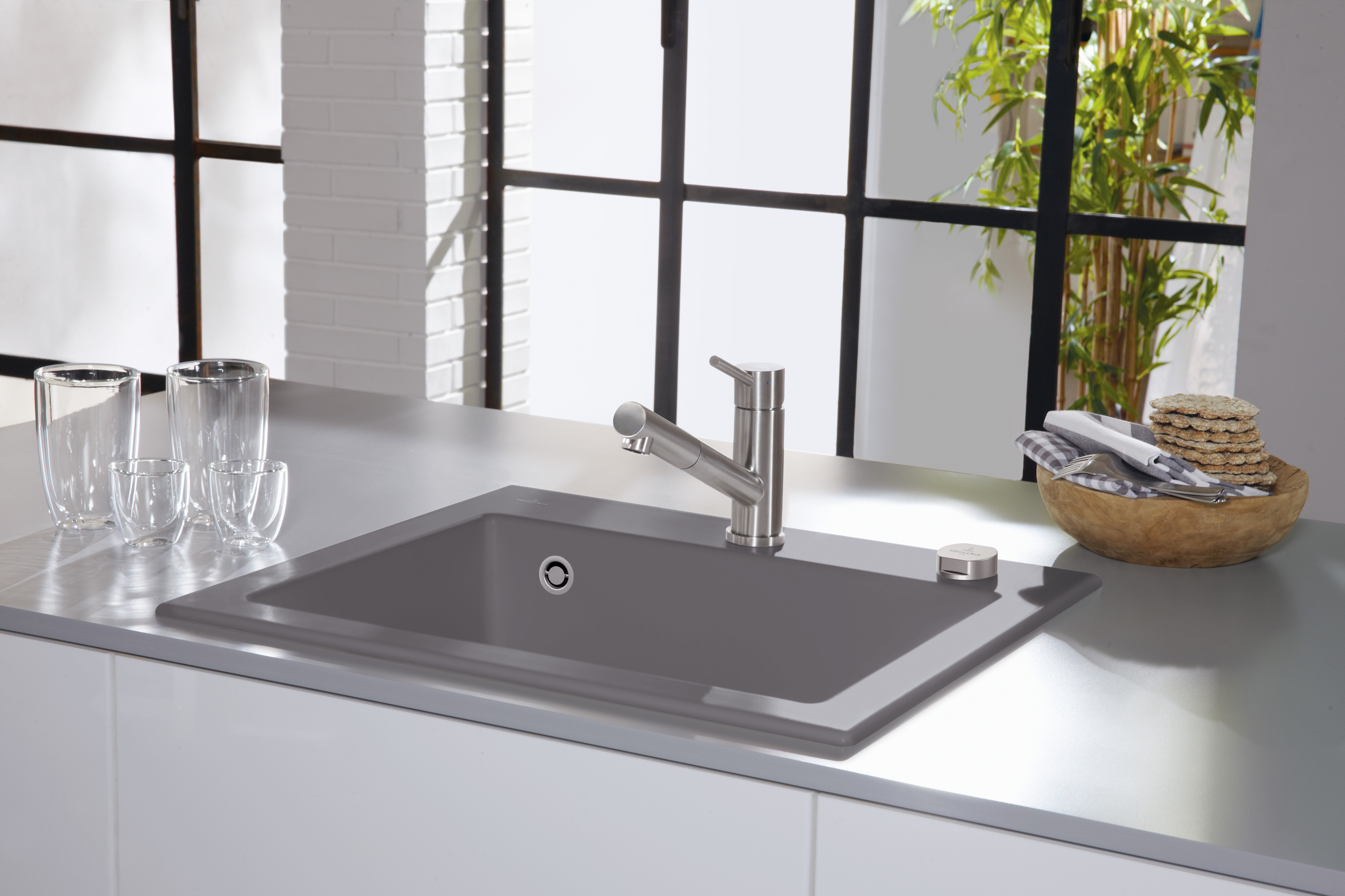 Subway 60 S flat Flush-mounted sink included Waste system with pop-up waste system, of Ceramic, 565x475mm, White Alpin CeramicPlus
