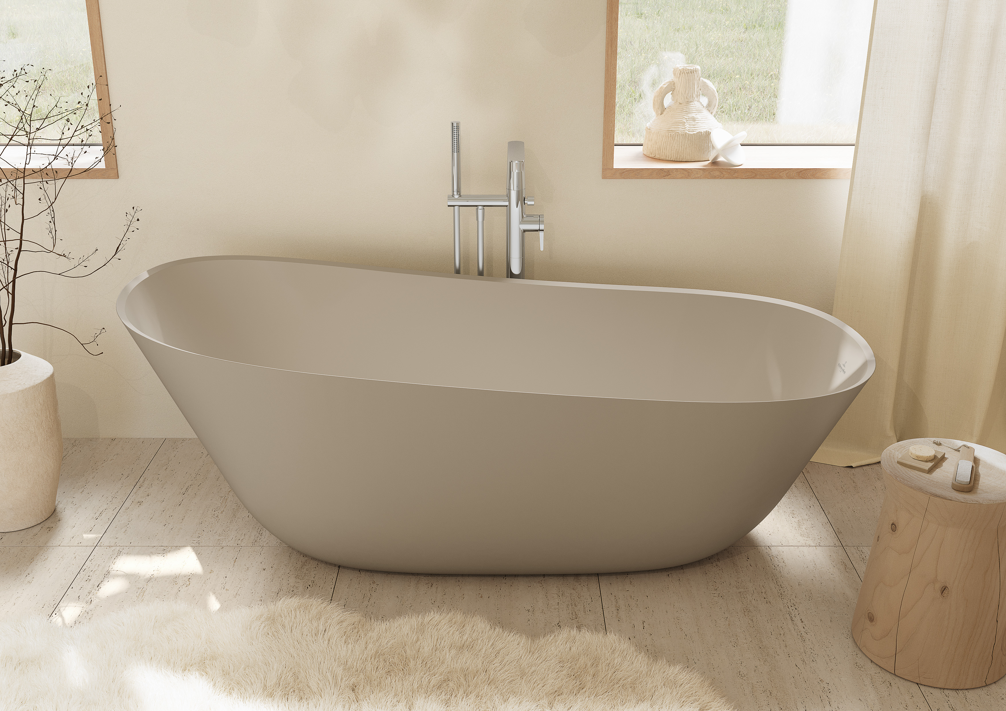 Theano Curved Edition Baignoire en îlot, 1700x750mm, Almond