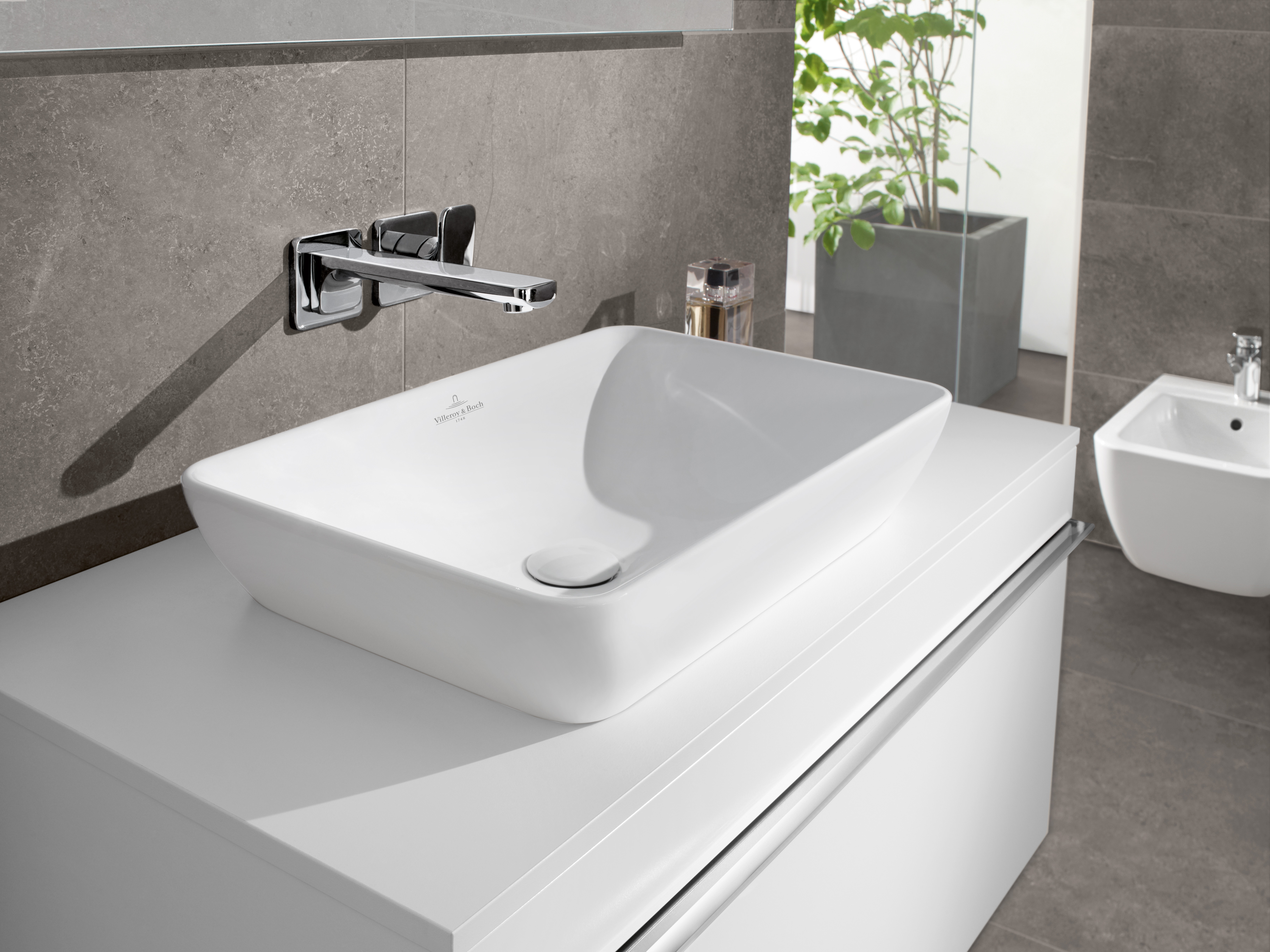 Venticello Semi-surface-mounted washbasin, 555x360x180mm, with overflow, White Alpin