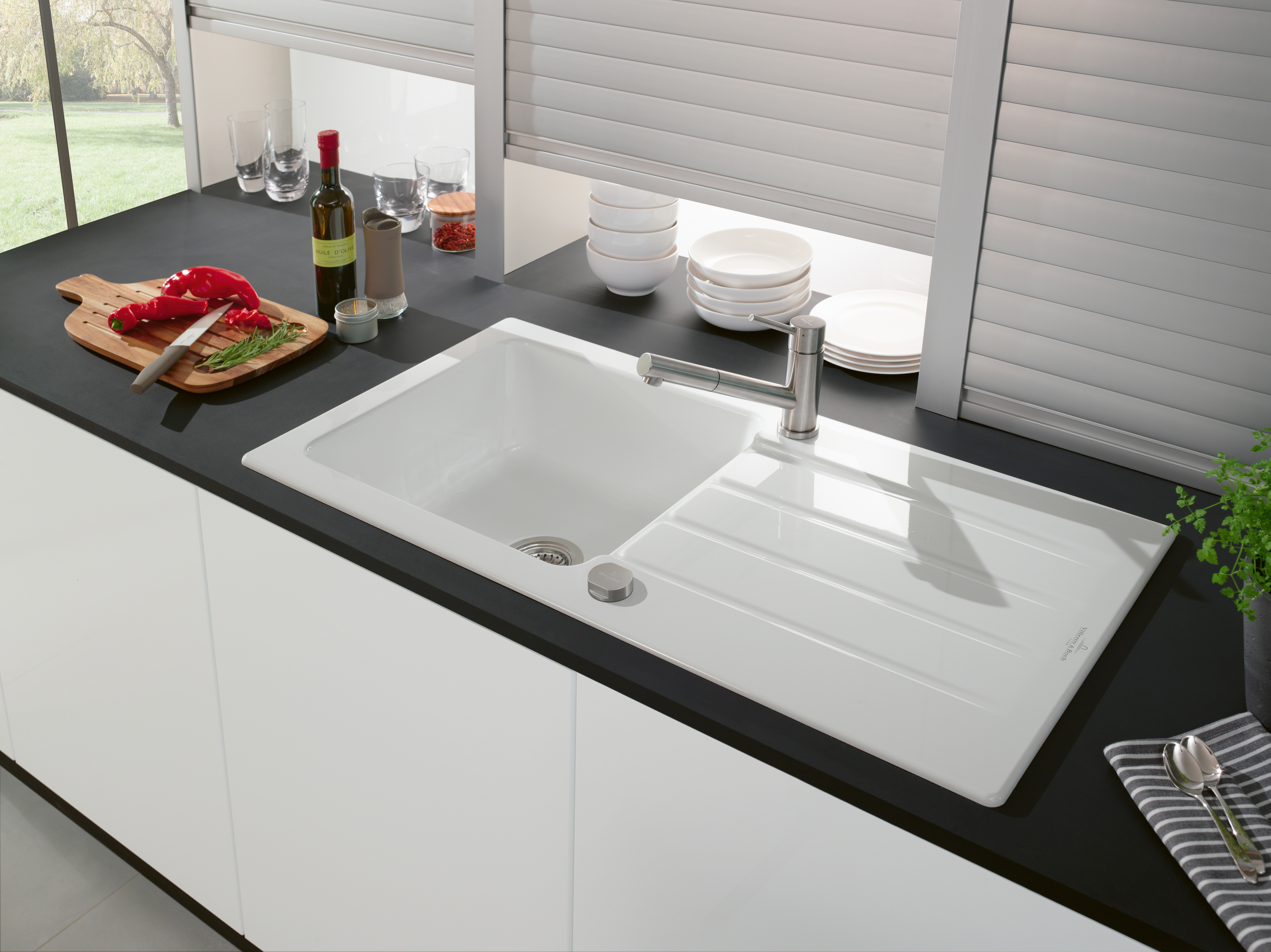 Architectura 60 Einbauspüle inklusive Ablaufgarnitur mit Excenterbetätigung, aus Keramik, 1000x510mm, Stone White CeramicPlus
