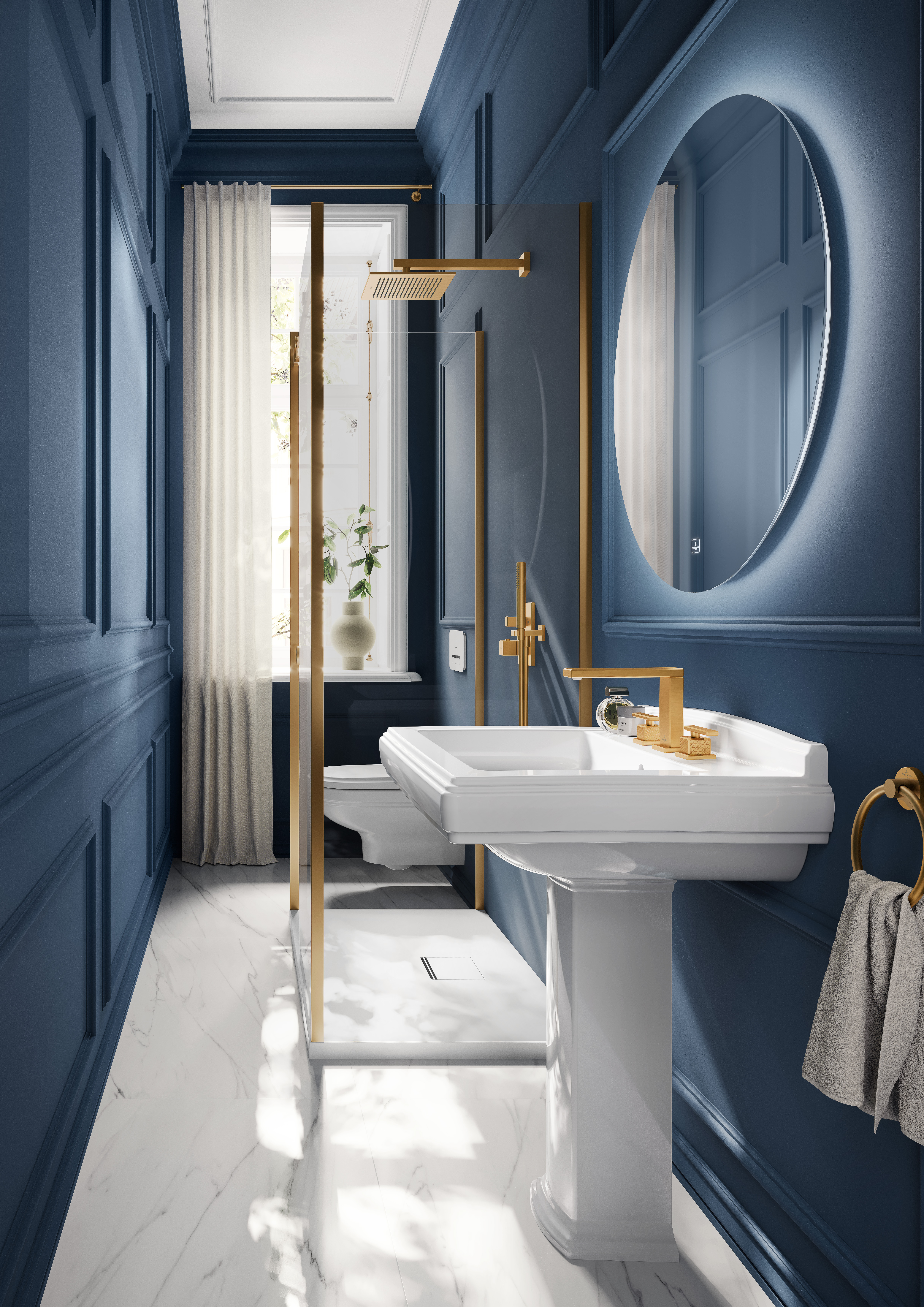 Universal Showers Bras pour ciel de pluie,pour Montage au plafond, Rectangulaire, Brushed Gold