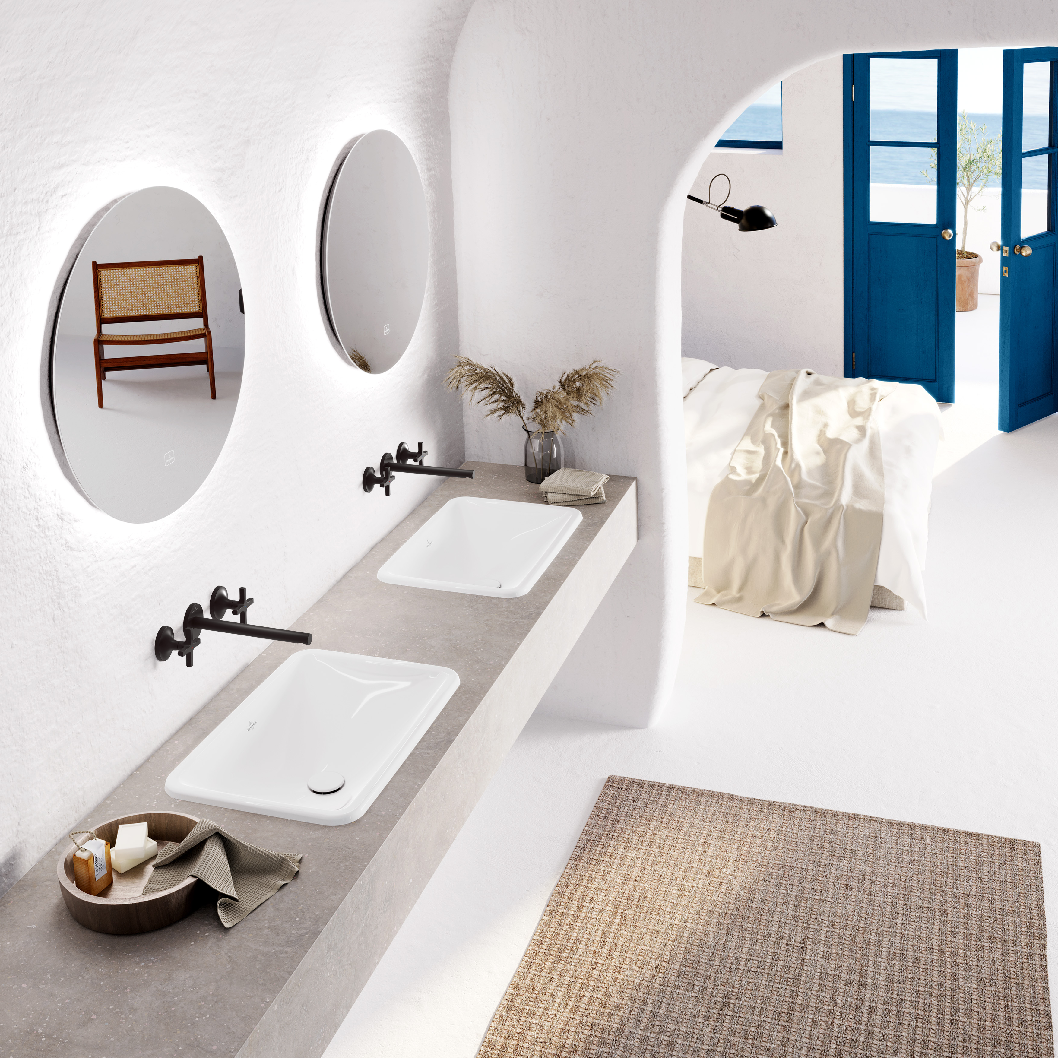 Loop & Friends Inbouwwastafel, 600x405x185mm, met overloop, White Alpine