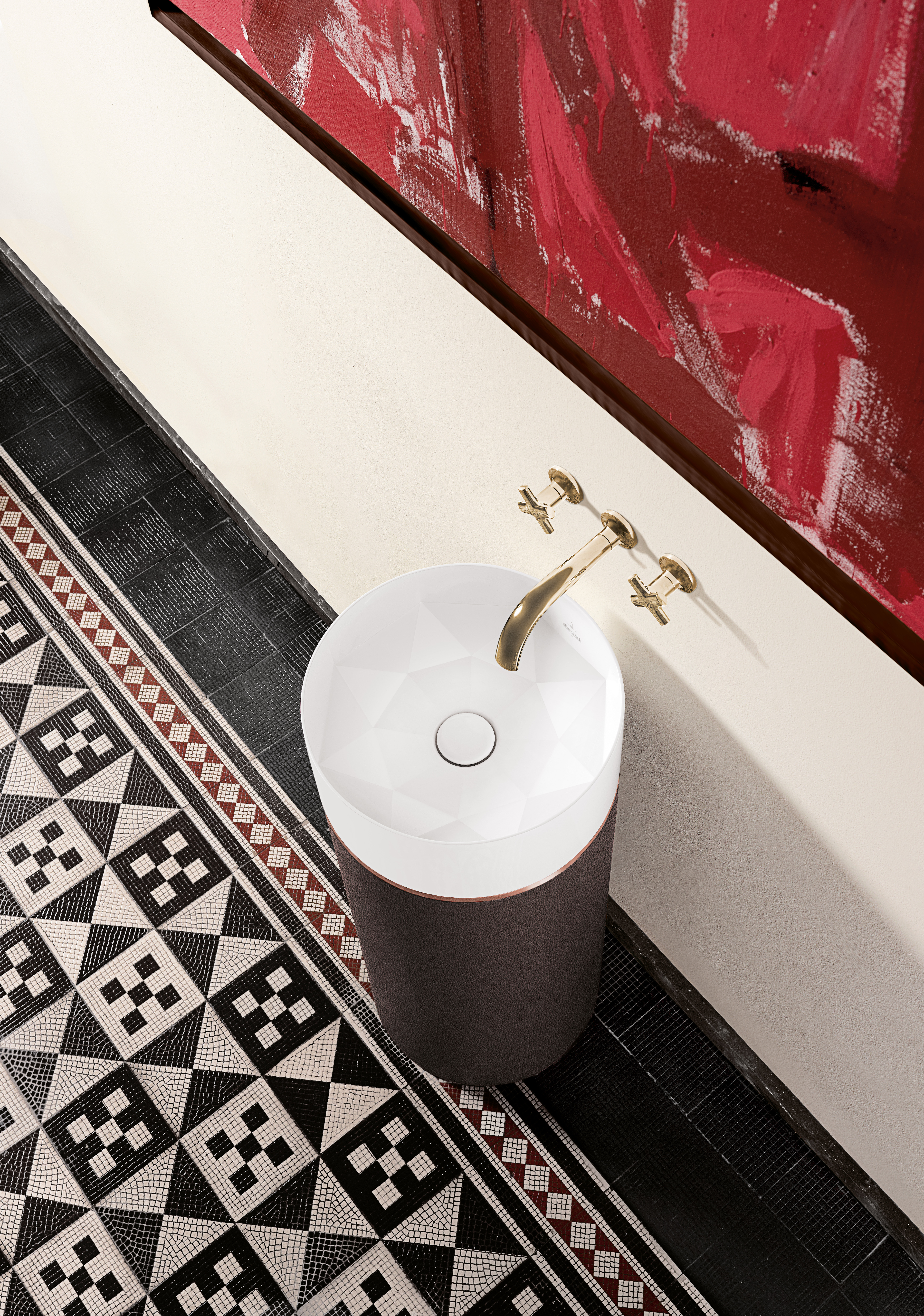 Octagon Washbasin with pedestal, 400x400x950mm, Mocha Leather