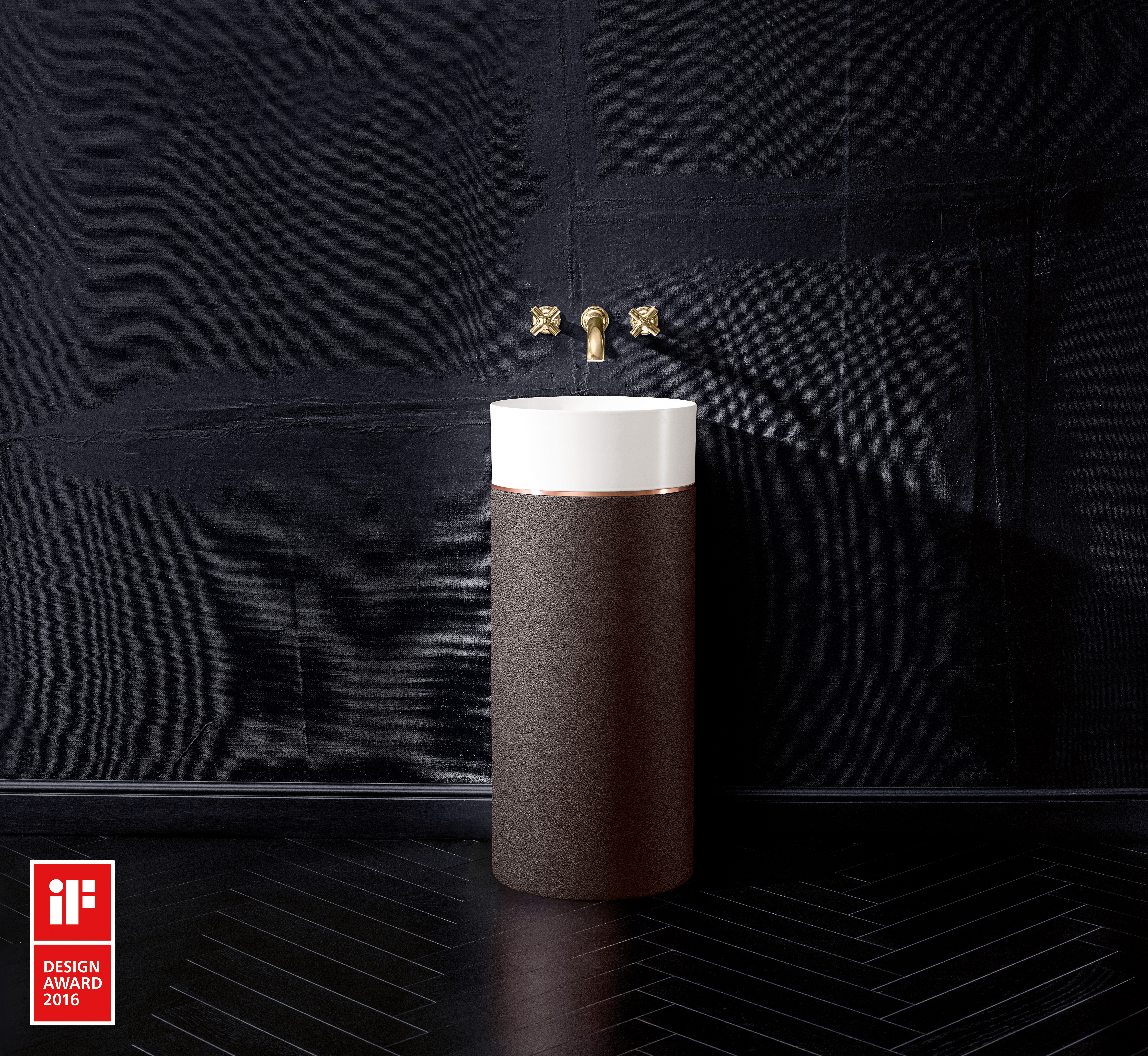 Octagon Washbasin with pedestal, 400x400x950mm, Mocha Leather