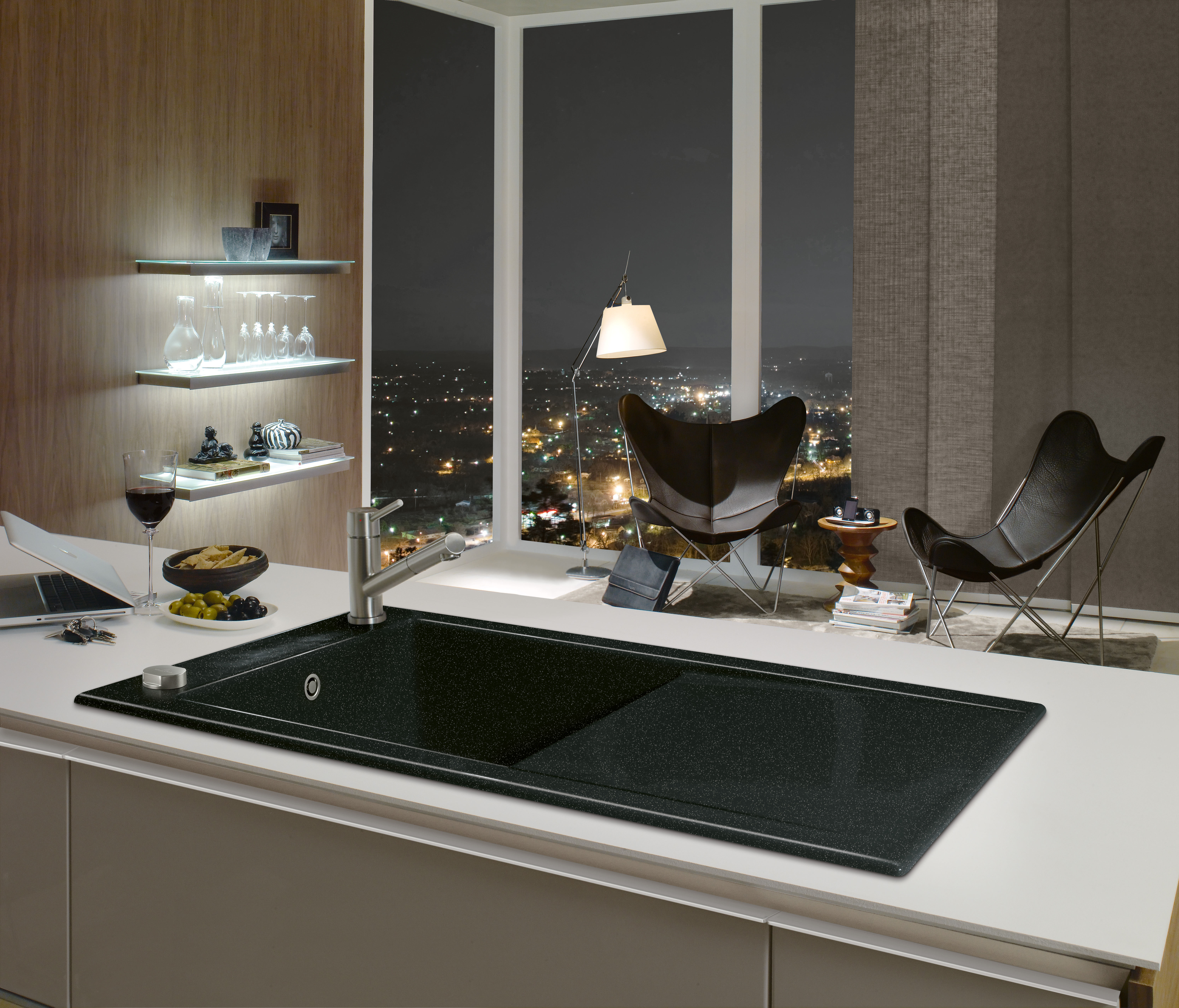 Timeline 60 Built-in sink included Waste system with pop-up waste system, of Ceramic, 1000x510mm, Pure Black