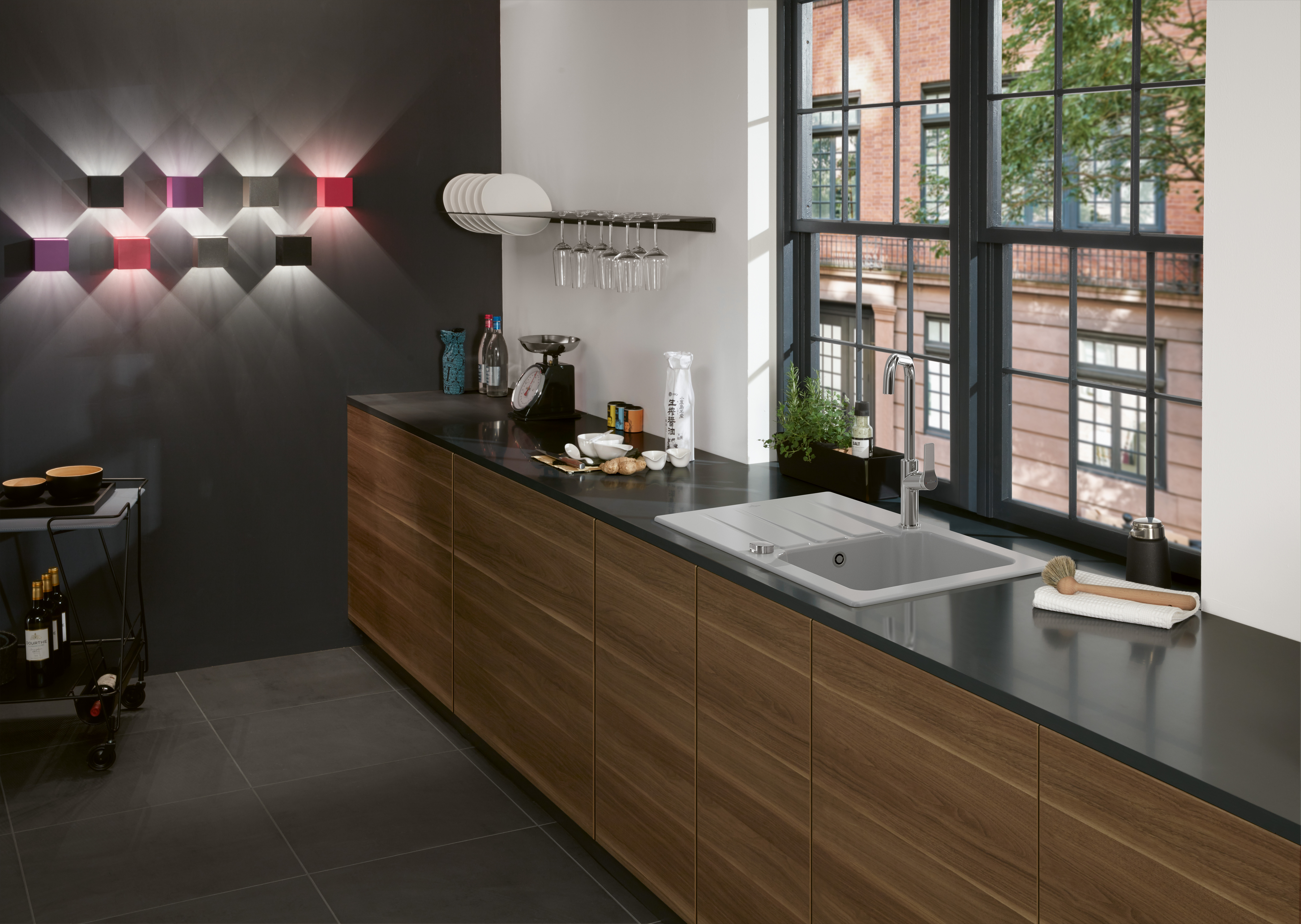 Architectura 45 Einbauspüle inklusive Ablaufgarnitur mit Excenterbetätigung, aus Keramik, 800x510mm, Fossil CeramicPlus