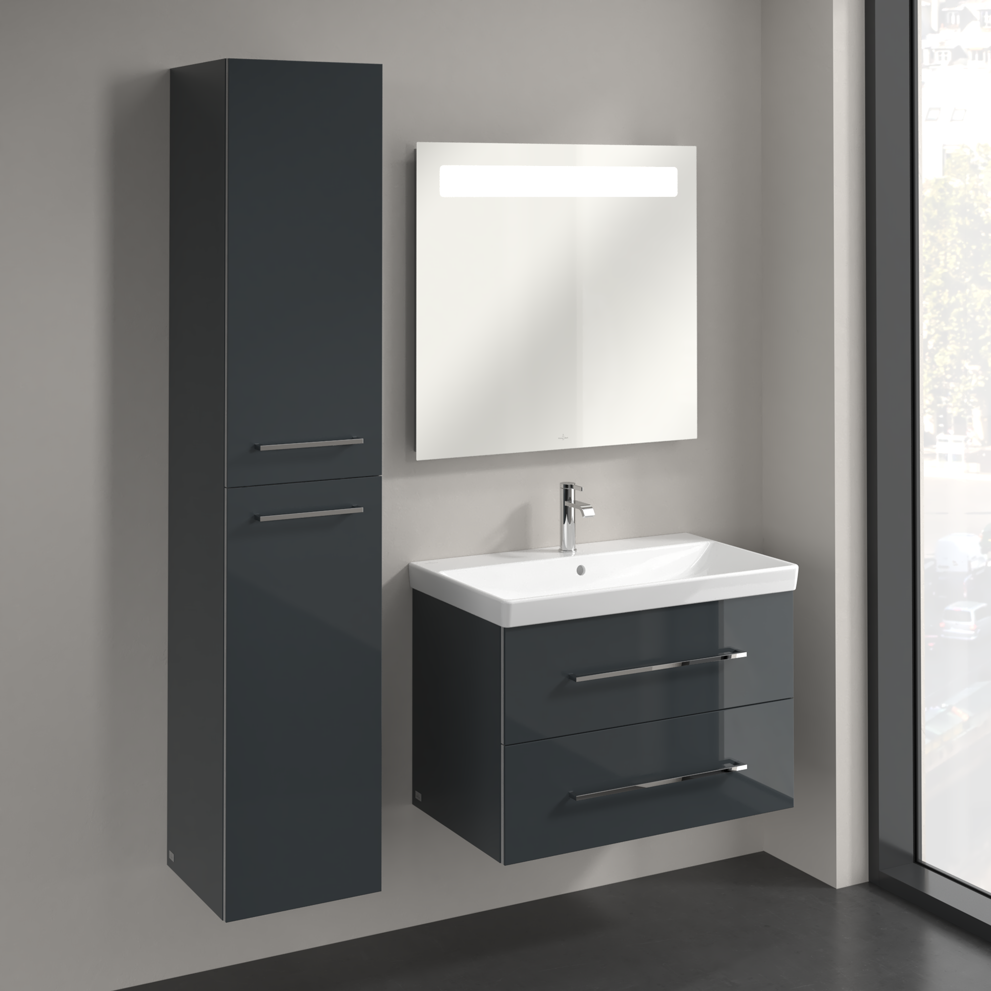 Avento Tall cabinet, 2 doors, 350x1760x372mm, Body: Crystal Grey, Front: Crystal Grey