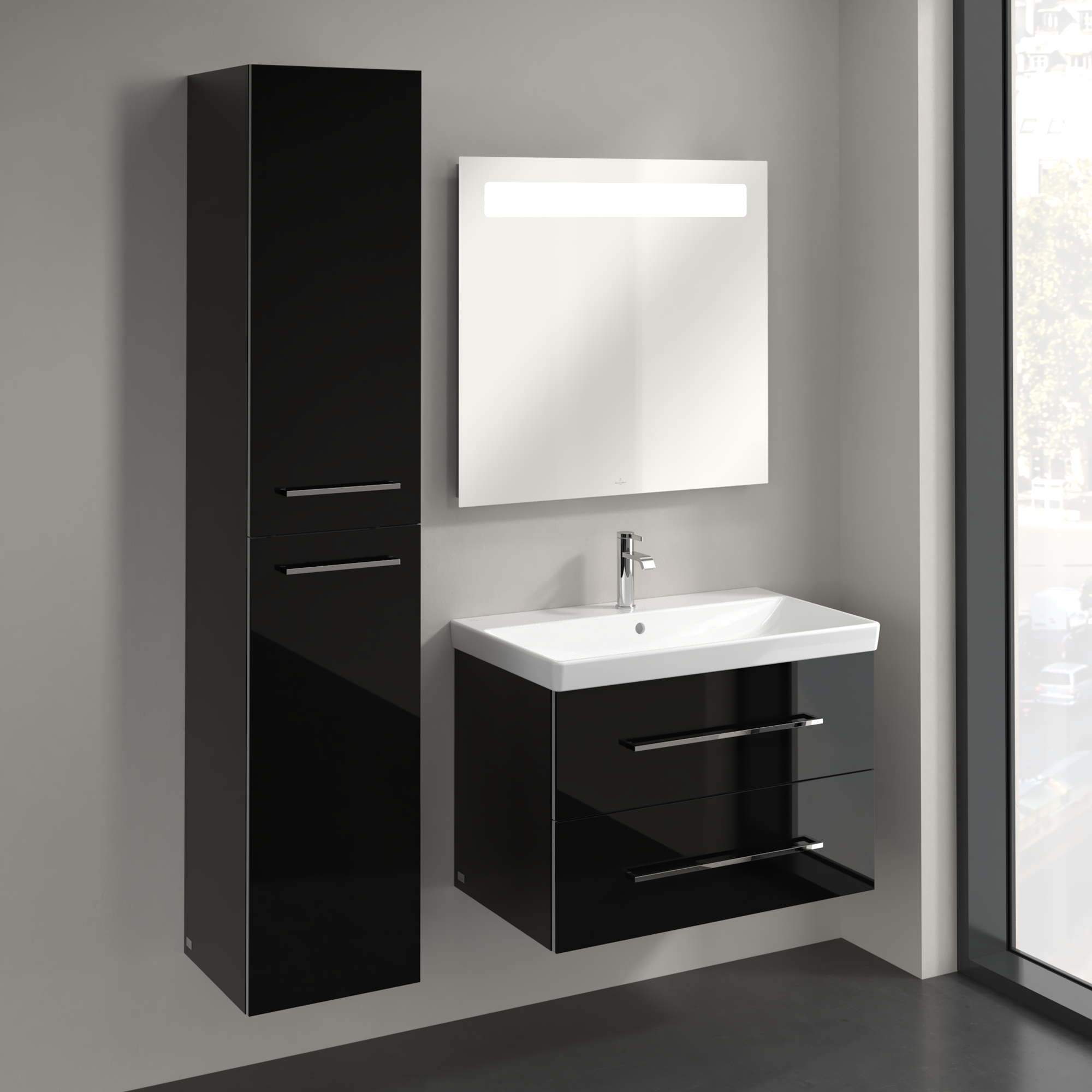 Avento Hoge kast, 2 deuren, 350x1760x372mm, Corpus: Crystal Black, Front: Crystal Black