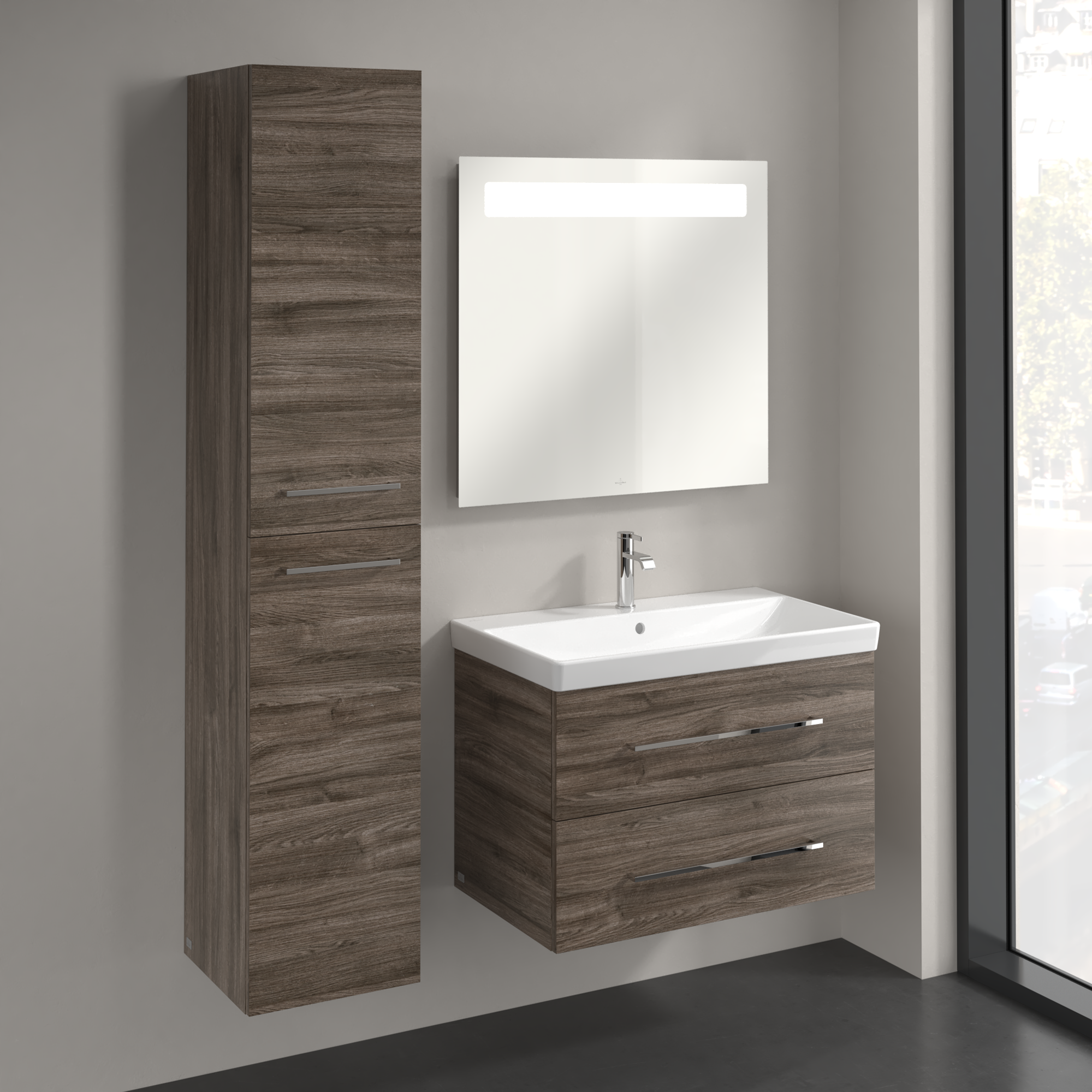 Avento Hoge kast, 2 deuren, 350x1760x372mm, Corpus: Stone Oak, Front: Stone Oak