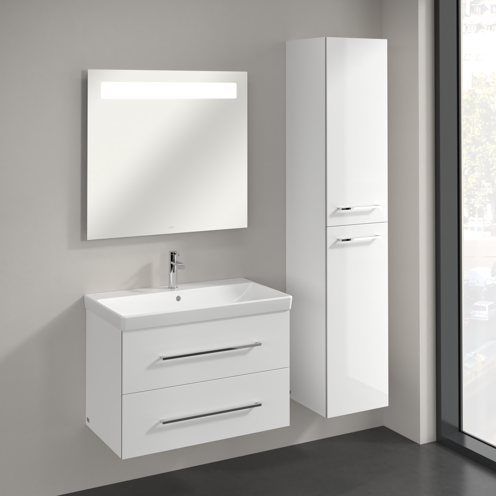 Avento Tall cabinet, 2 doors, 350x1760x372mm, Body: Crystal White, Front: Crystal White