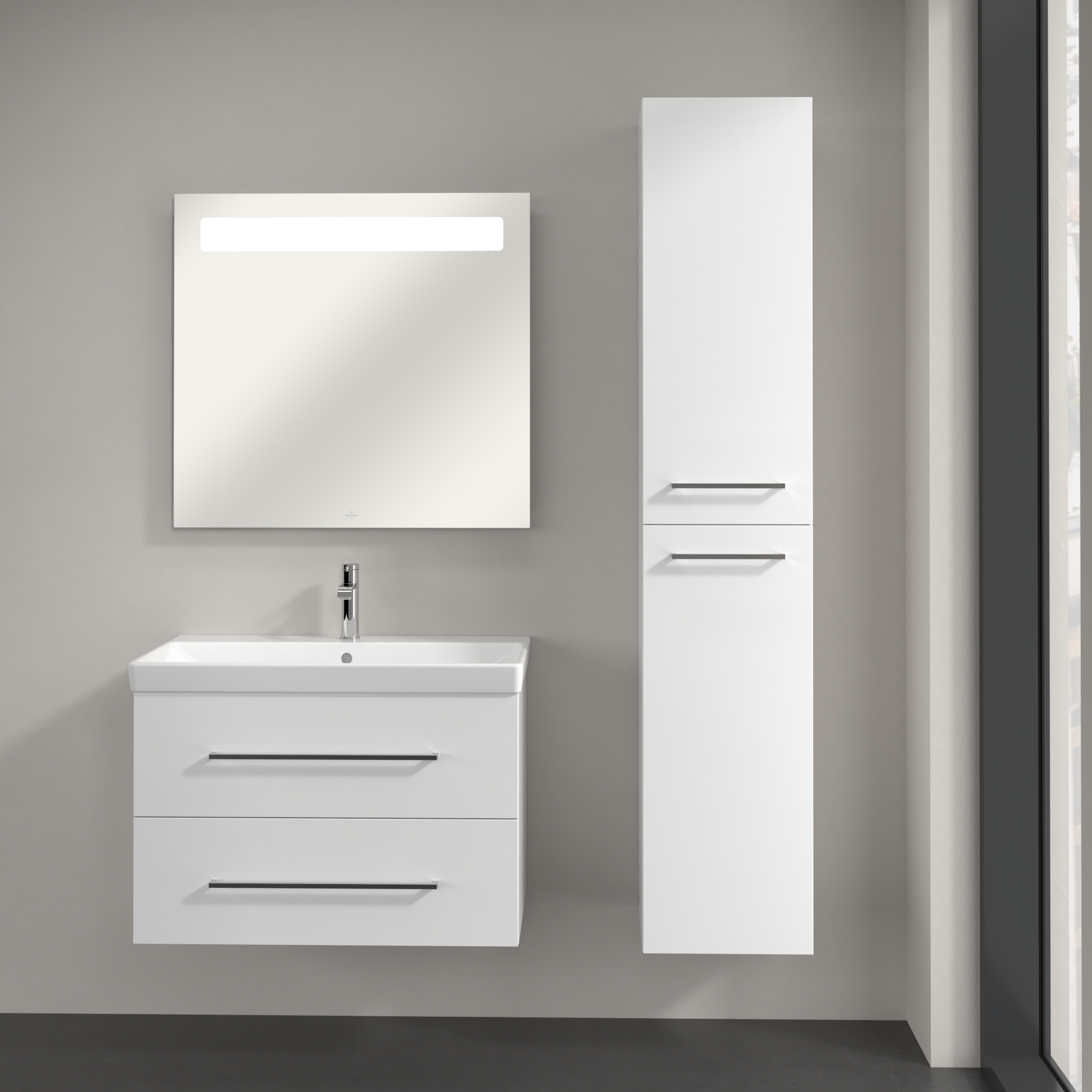 Avento Tall cabinet, 2 doors, 350x1760x372mm, Body: Crystal White, Front: Crystal White