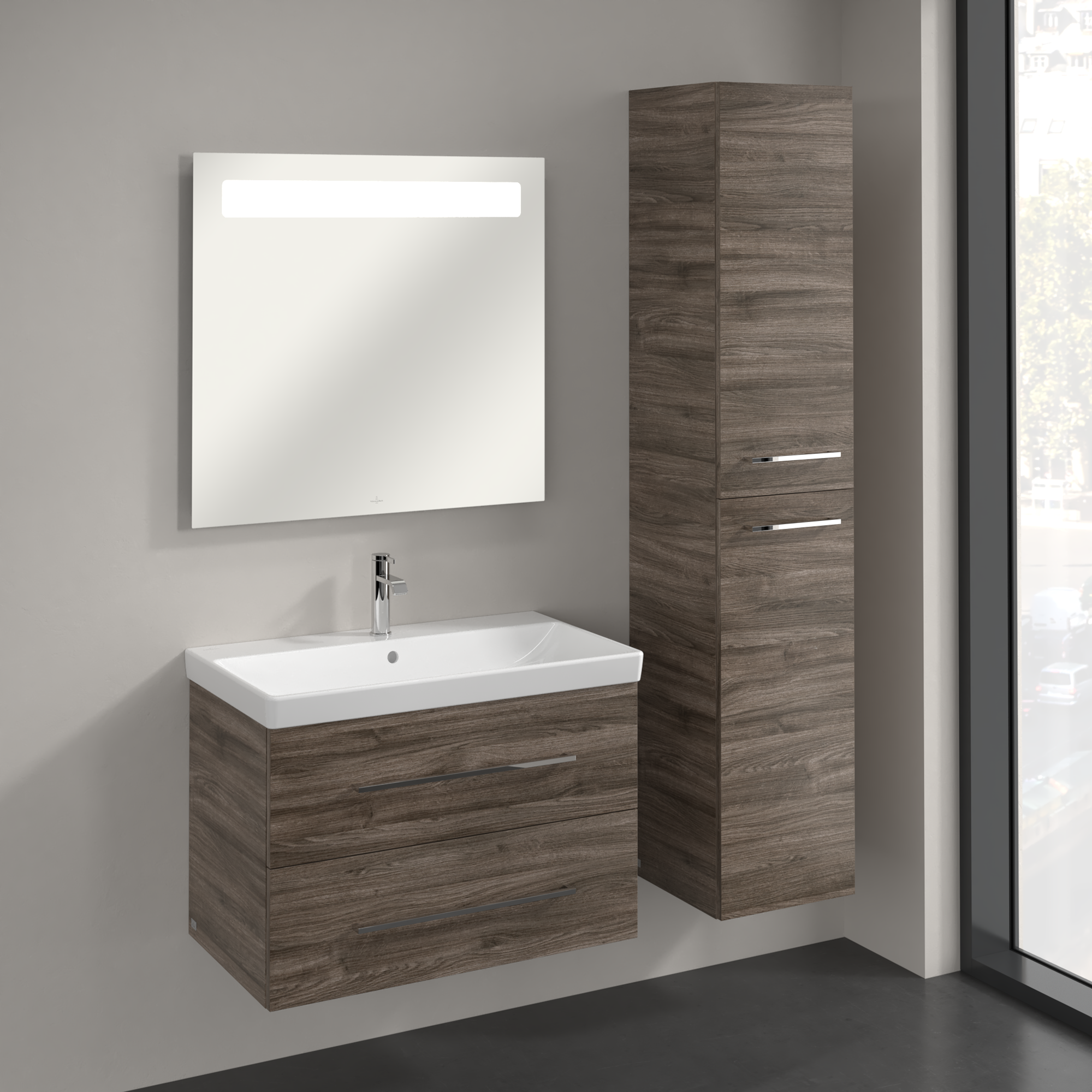 Avento Hoge kast, 2 deuren, 350x1760x372mm, Corpus: Stone Oak, Front: Stone Oak