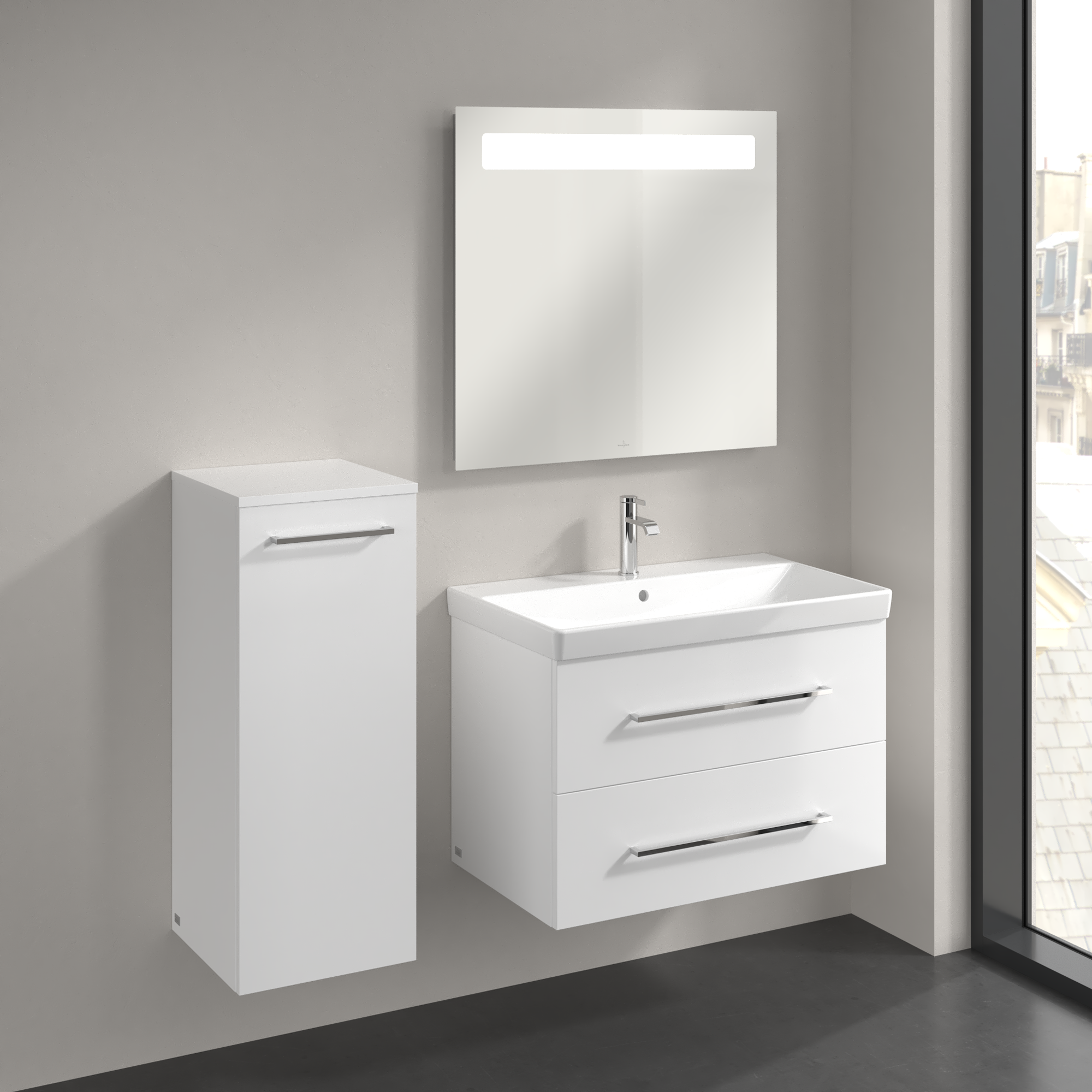 Avento Zijkast, 1 deur, 350x890x373mm, Corpus: Brilliant White, Front: Brilliant White