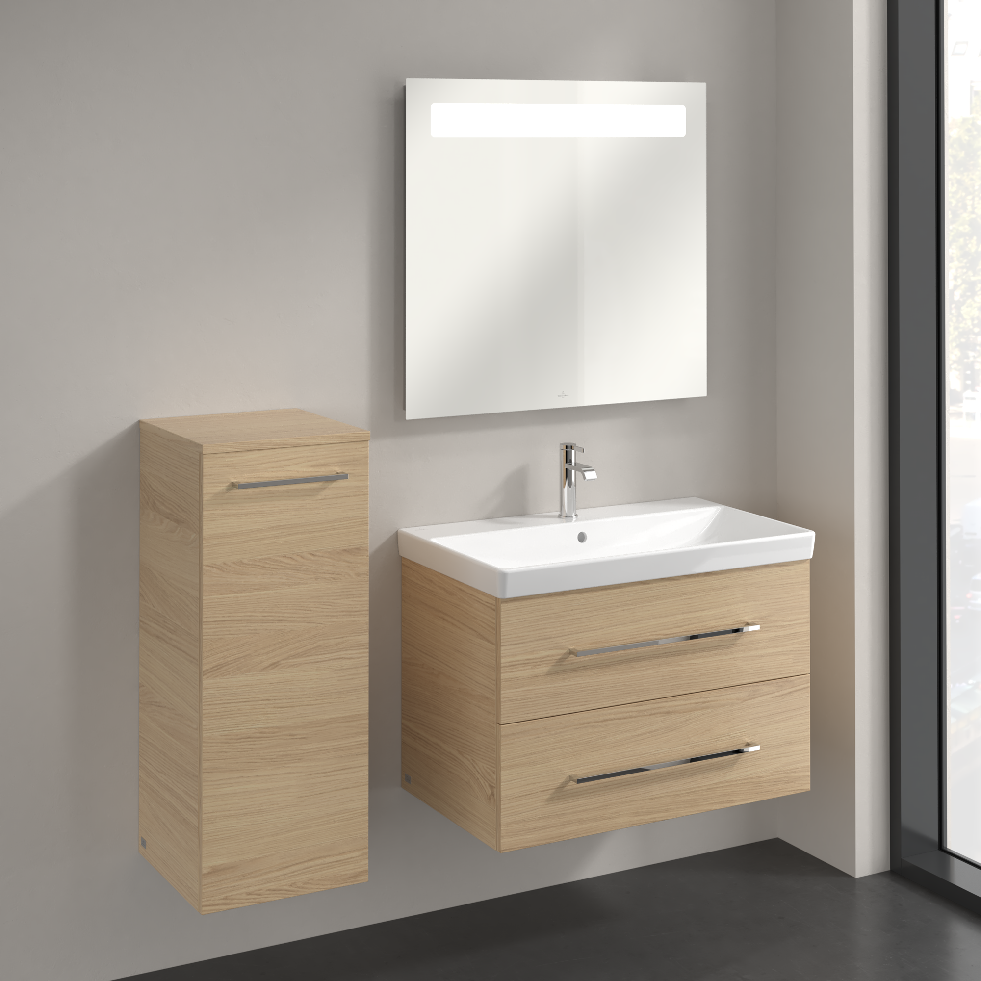 Avento Side cabinet, 1 door, 350x890x373mm, Body: Nordic Oak, Front: Nordic Oak