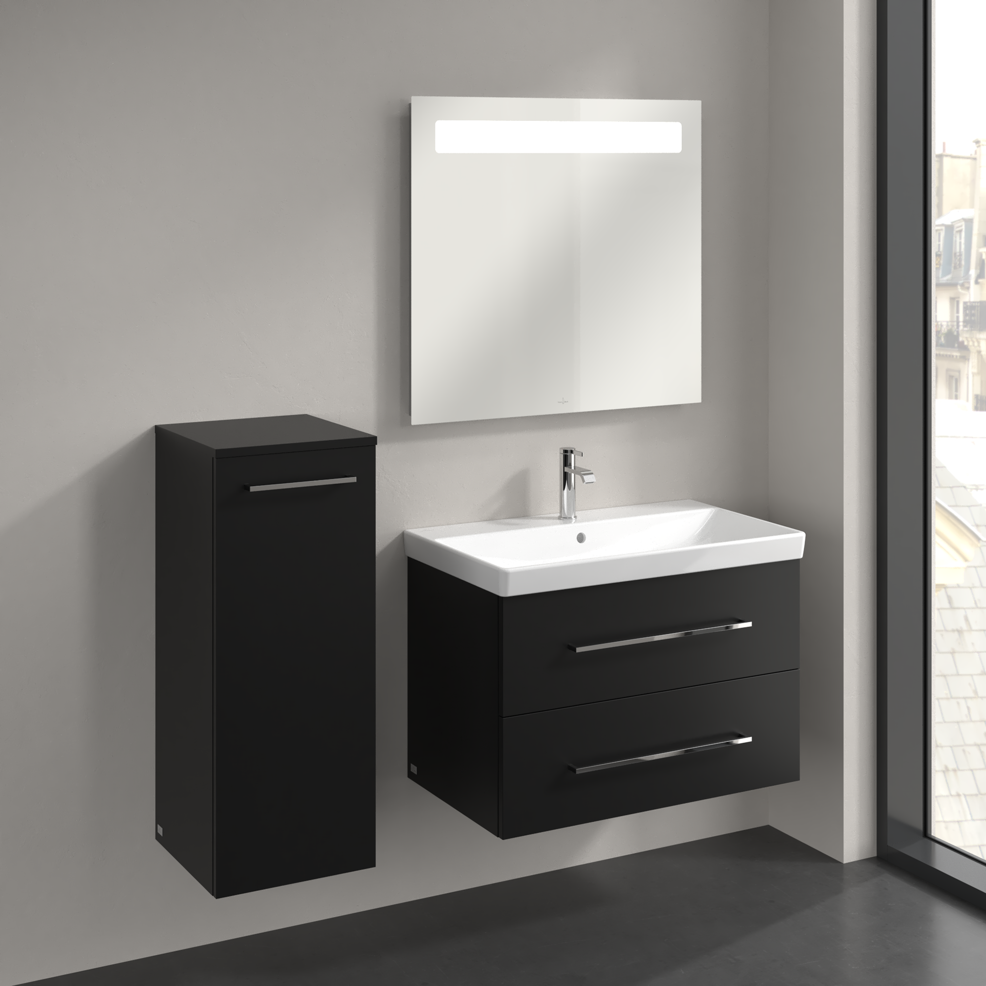 Avento Zijkast, 1 deur, 350x890x373mm, Corpus: Volcano Black, Front: Volcano Black
