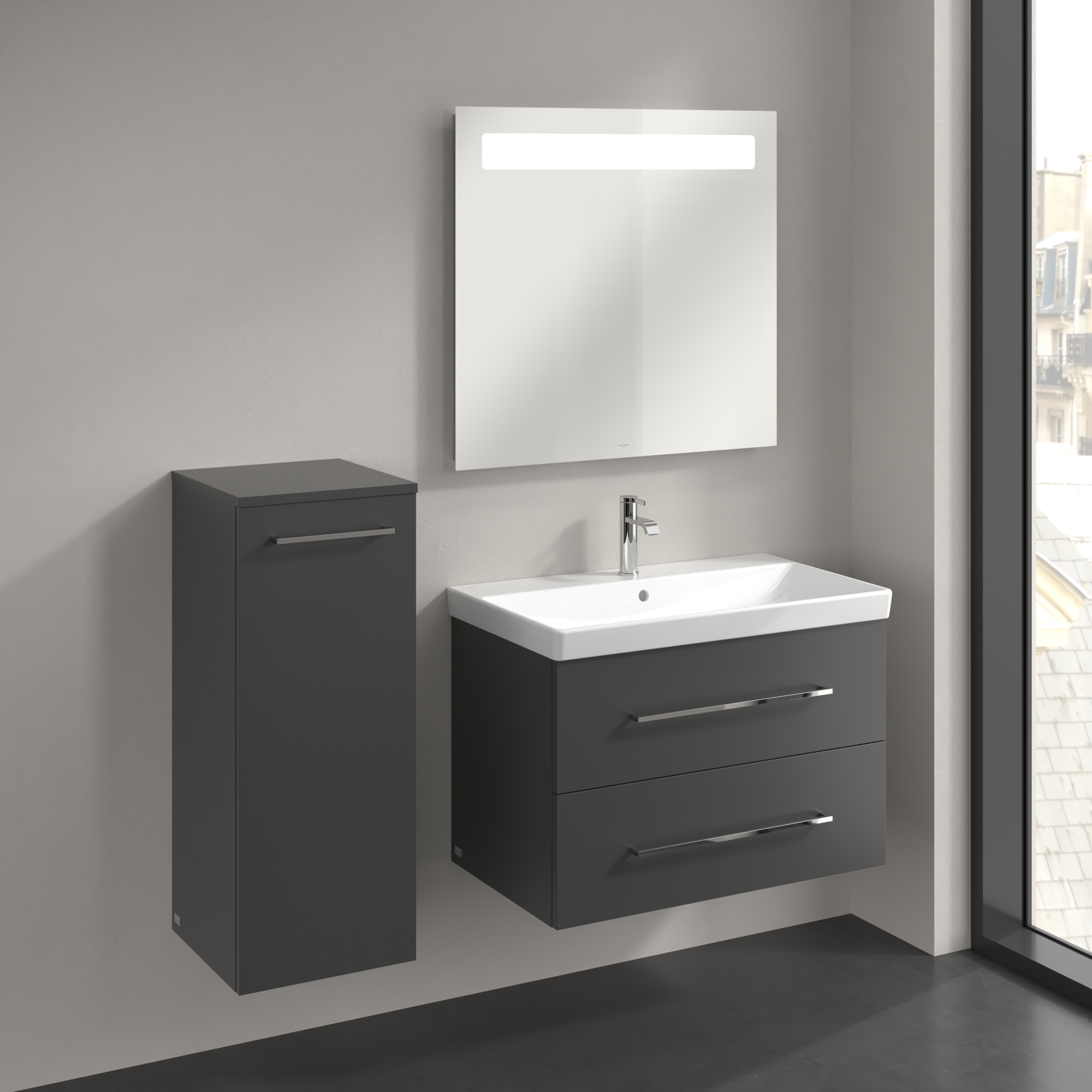 Avento Side cabinet, 1 door, 350x890x373mm, Body: Graphite, Front: Graphite