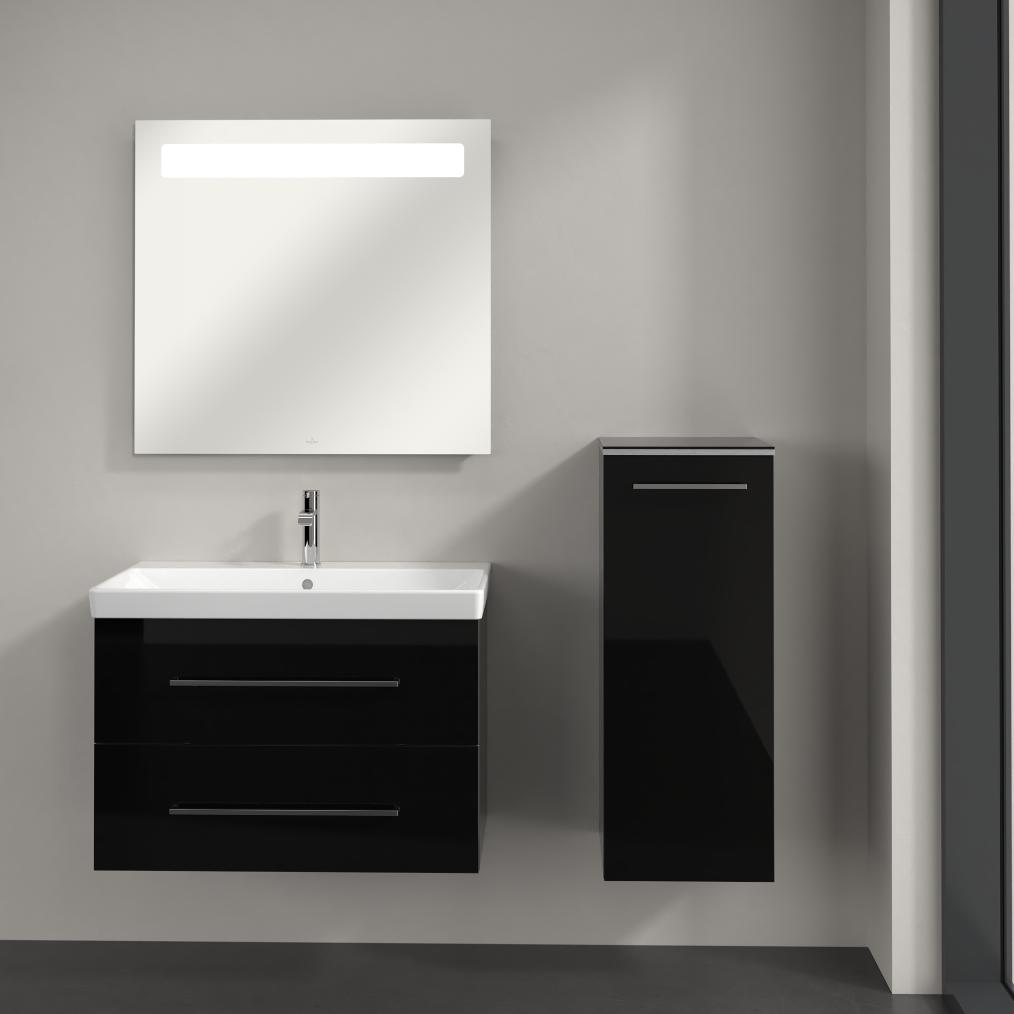 Avento Side cabinet, 1 door, 350x890x373mm, Body: Crystal Black, Front: Crystal Black