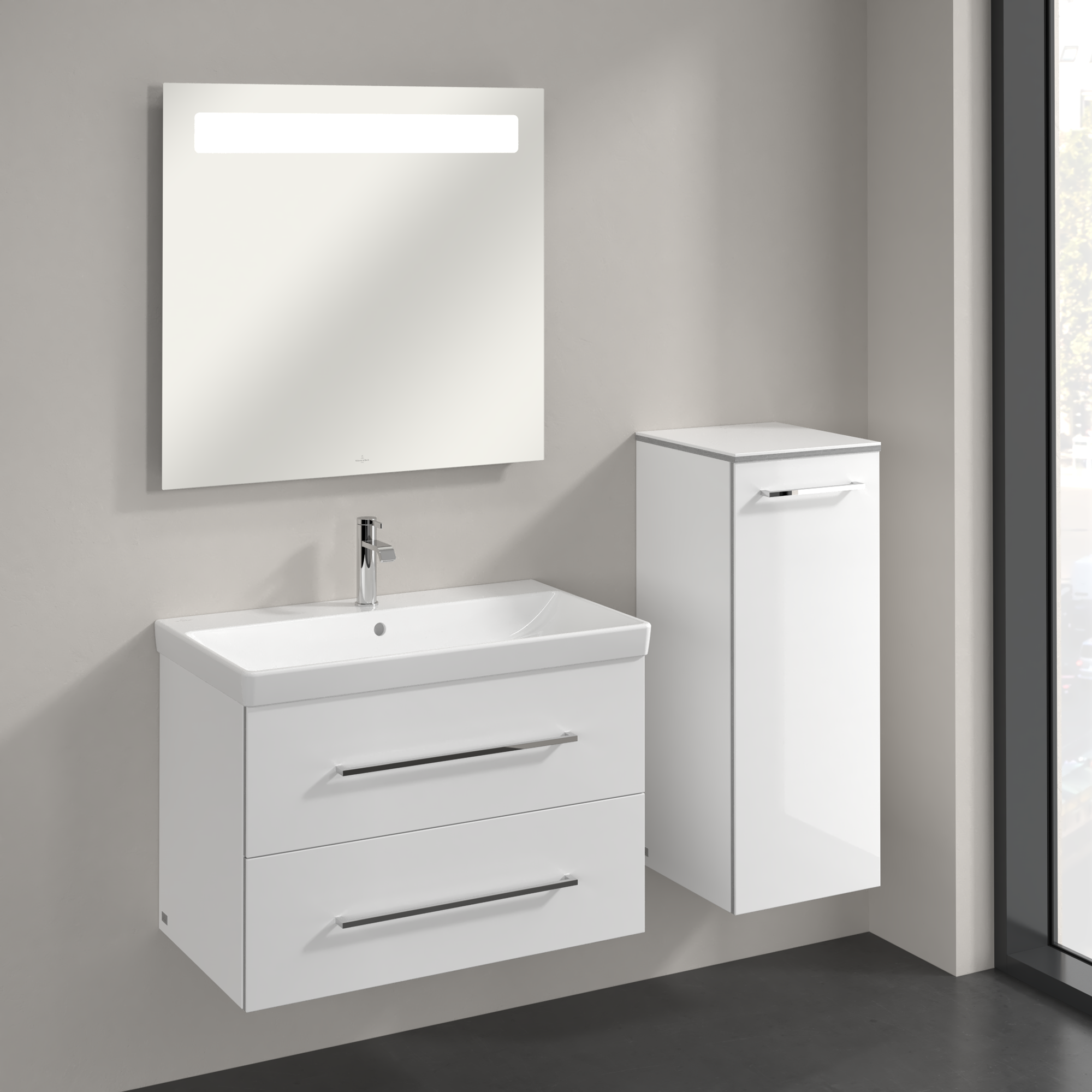 Avento Side cabinet, 1 door, 350x890x373mm, Body: Crystal White, Front: Crystal White