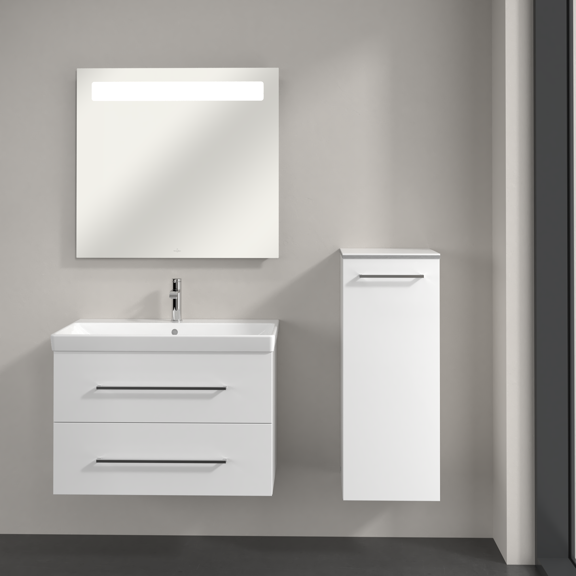 Avento Side cabinet, 1 door, 350x890x373mm, Body: Crystal White, Front: Crystal White
