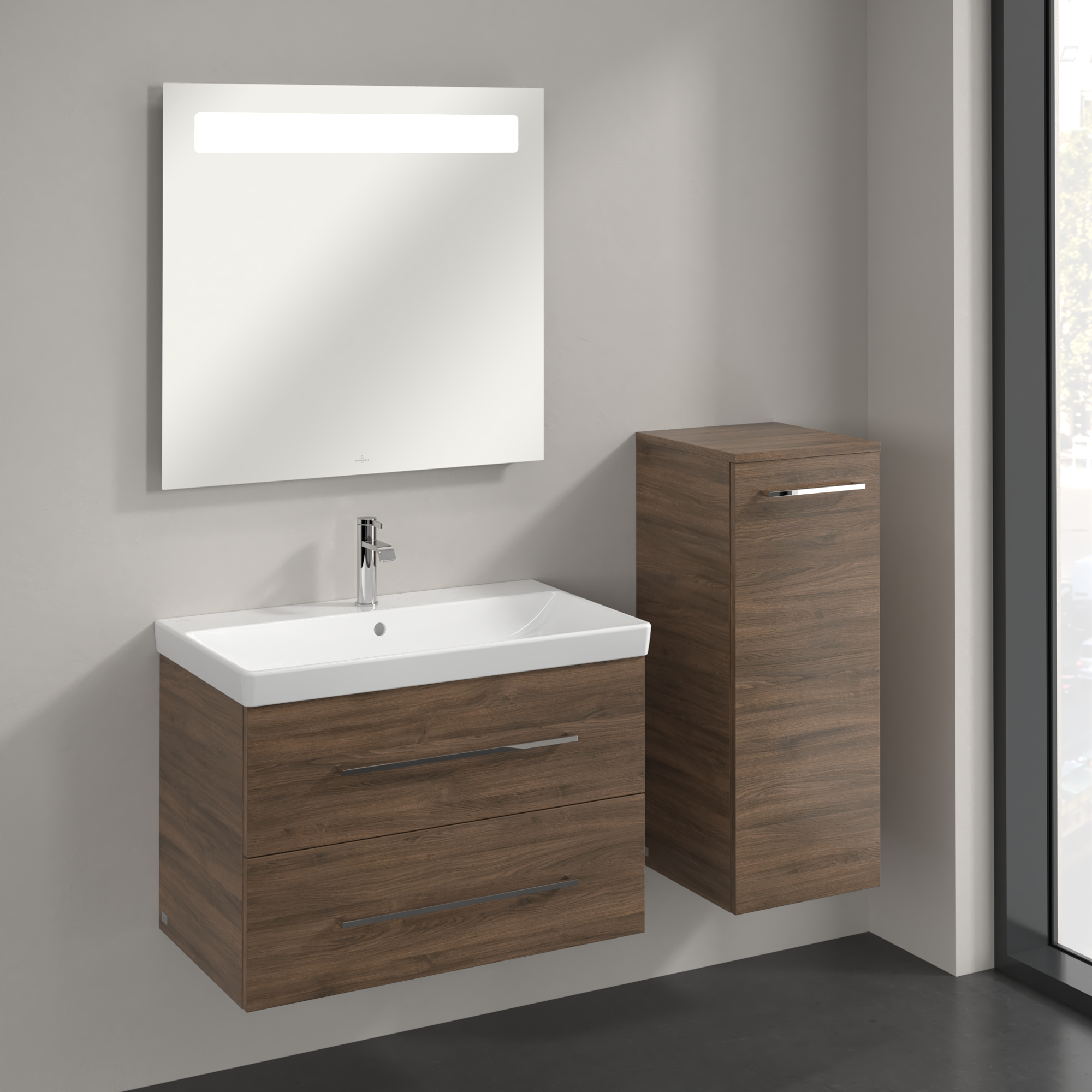 Avento Sidoskåp, 1 dörr, 350x890x373mm, Kropp: Arizona Oak, Framsida: Arizona Oak