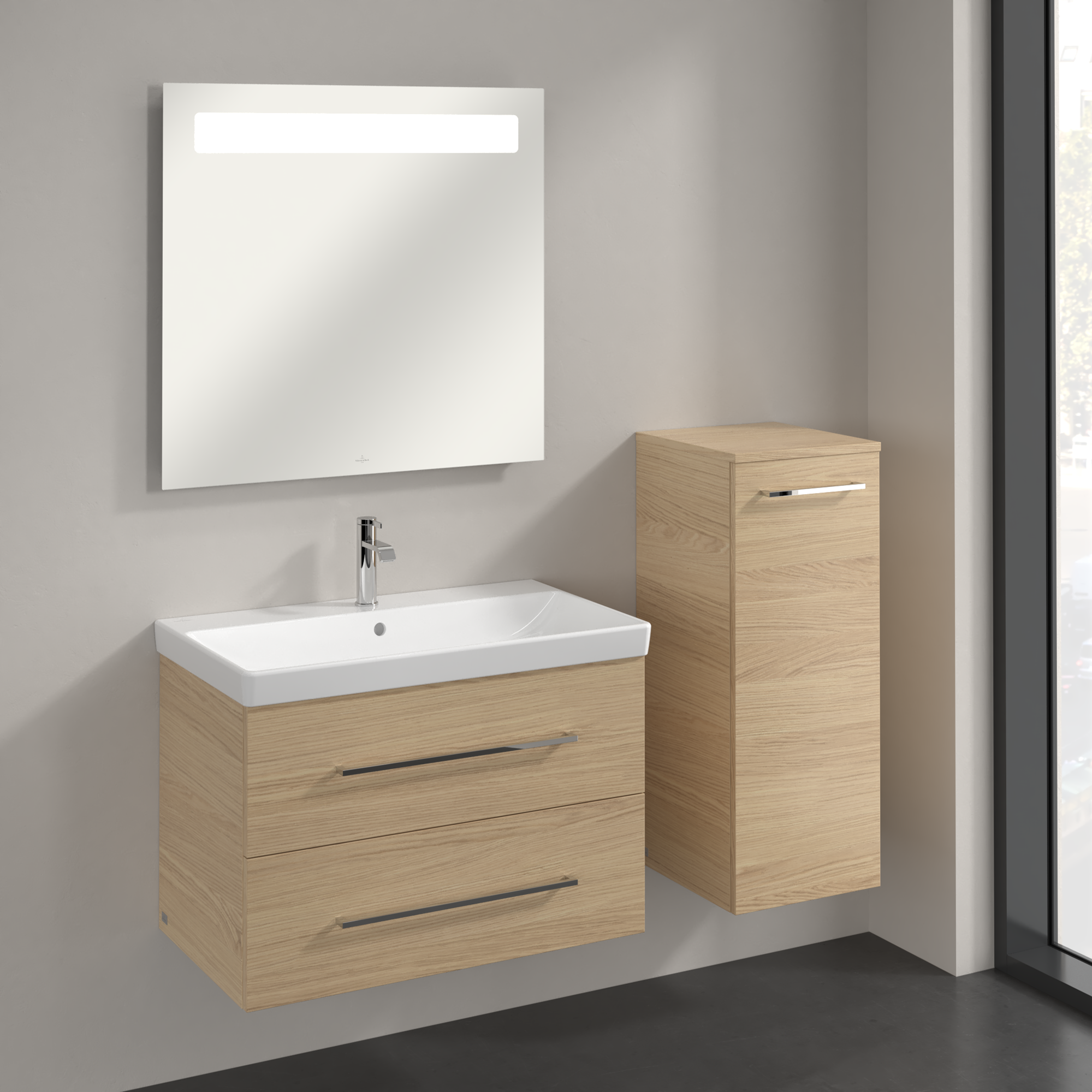 Avento Side cabinet, 1 door, 350x890x373mm, Body: Nordic Oak, Front: Nordic Oak