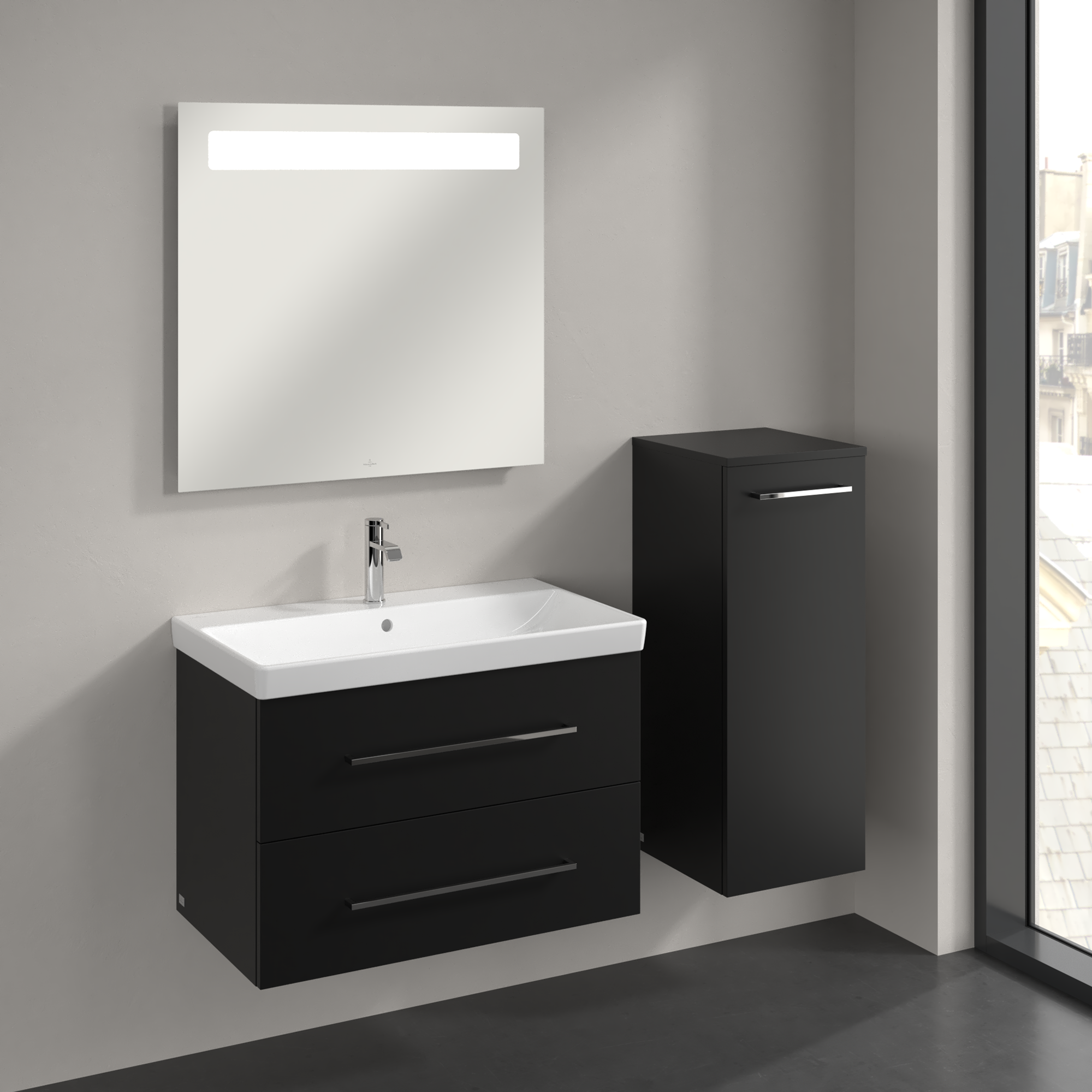 Avento Side cabinet, 1 door, 350x890x373mm, Body: Volcano Black, Front: Volcano Black
