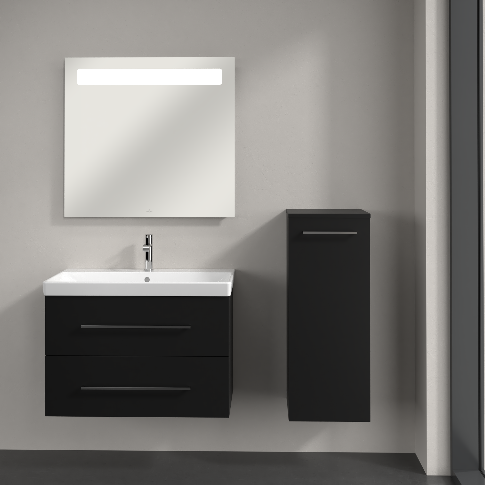 Avento Side cabinet, 1 door, 350x890x373mm, Body: Volcano Black, Front: Volcano Black