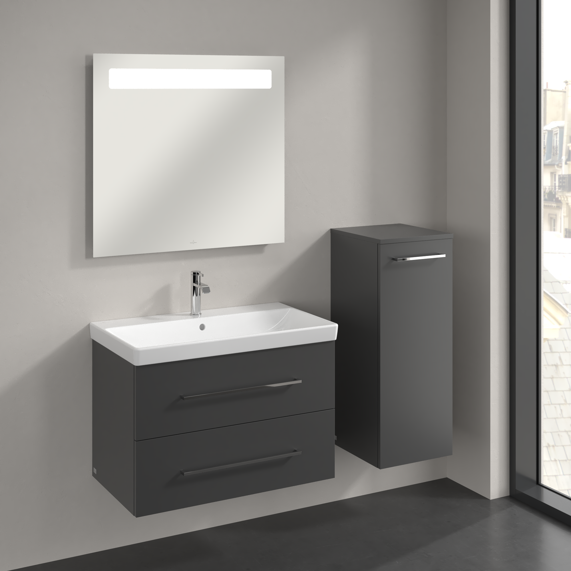 Avento Zijkast, 1 deur, 350x890x373mm, Corpus: Graphite, Front: Graphite