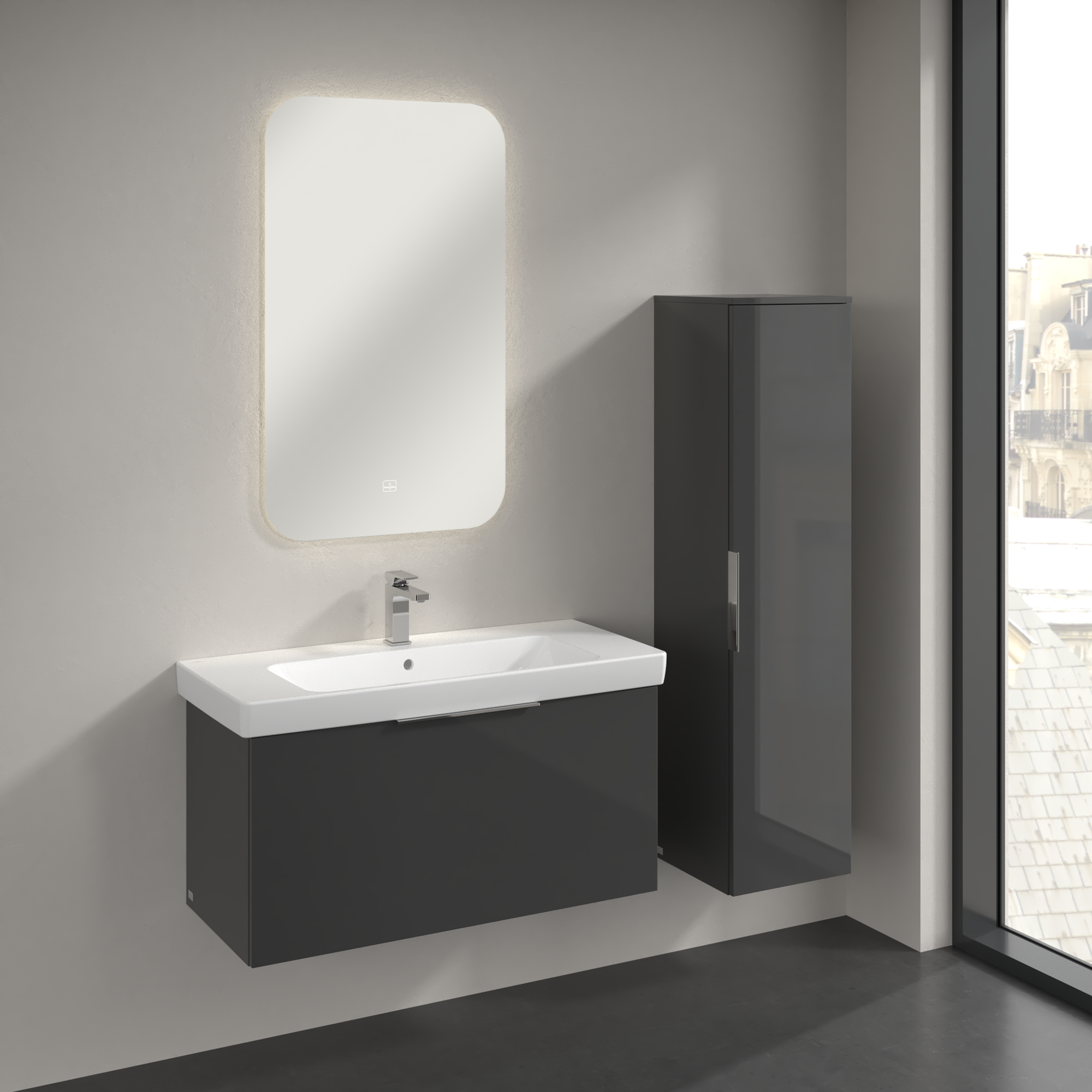 Architectura Armadio a colonna, 1 anta, 350x1400x346mm, Corpo: Grey, Fronte: Grey