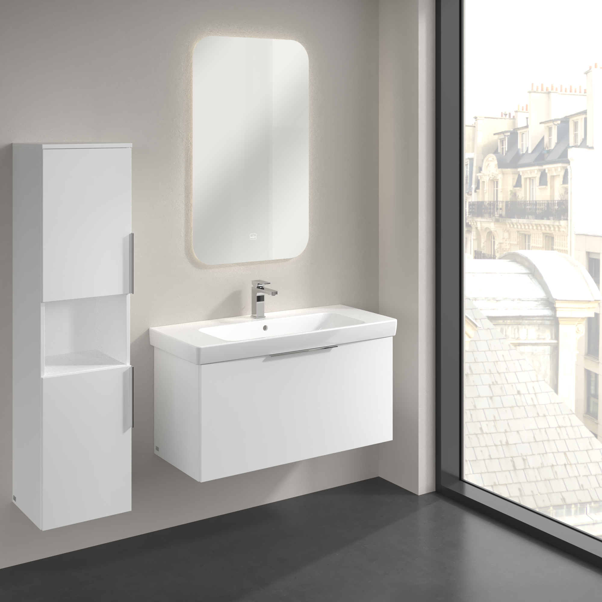 Architectura Tall cabinet, 2 doors, 350x1400x346mm, Body: White Matt, Front: White Matt