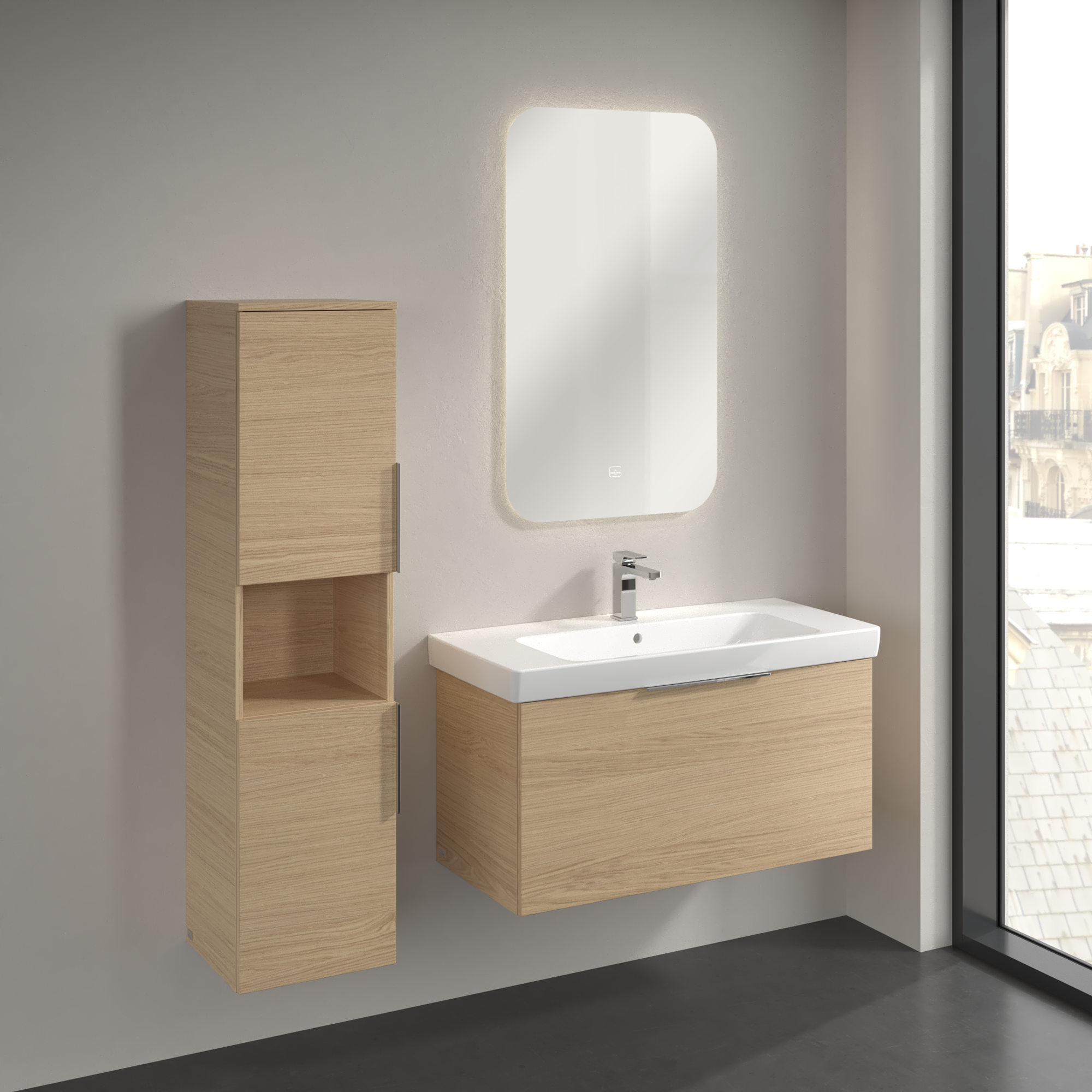 Architectura Tall cabinet, 2 doors, 350x1400x346mm, Body: Nordic Oak, Front: Nordic Oak