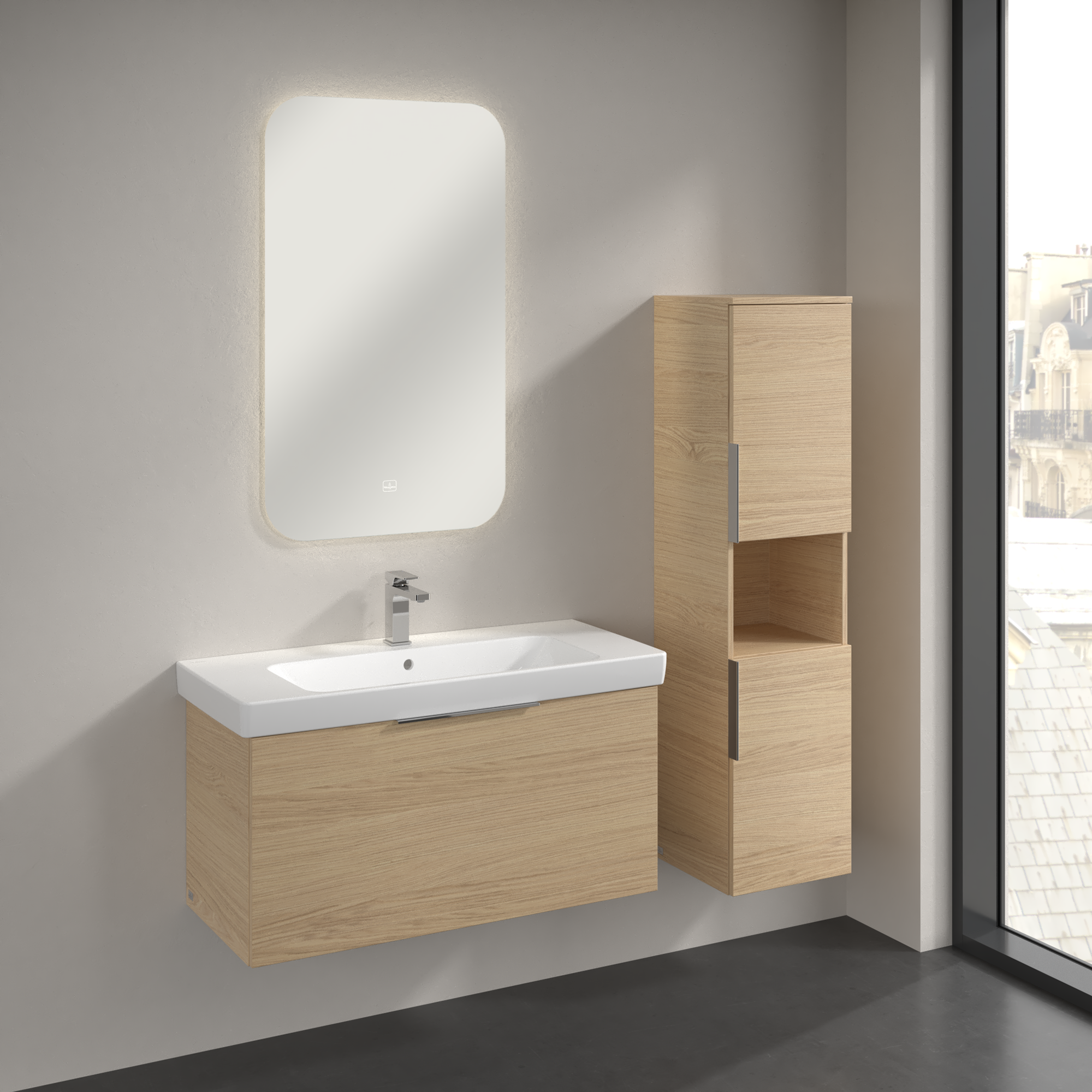 Architectura Tall cabinet, 2 doors, 350x1400x346mm, Body: Nordic Oak, Front: Nordic Oak