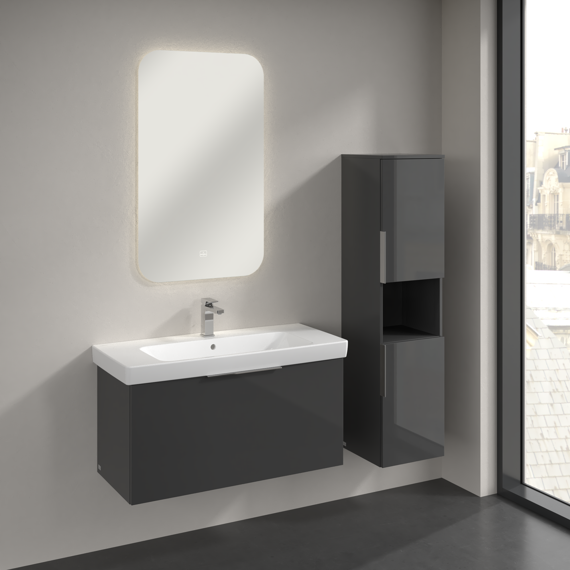 Architectura Armario alto, 2 puertas, 350x1400x346mm, Cuerpo: Grey, Frontal: Grey