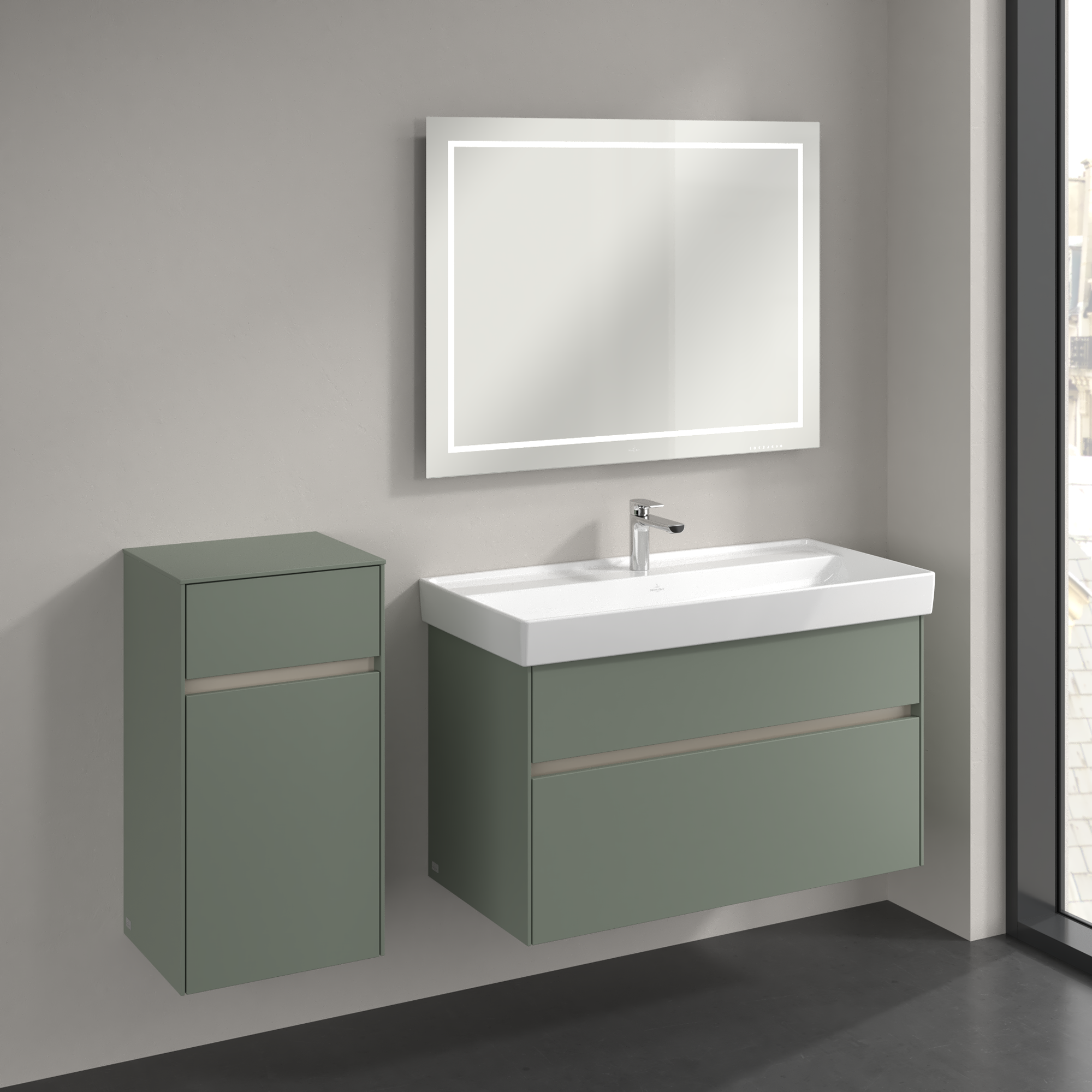 Collaro Side cabinet, 1 door, 1 drawer, 404x748x349mm, Body: Soft Green, Front: Soft Green