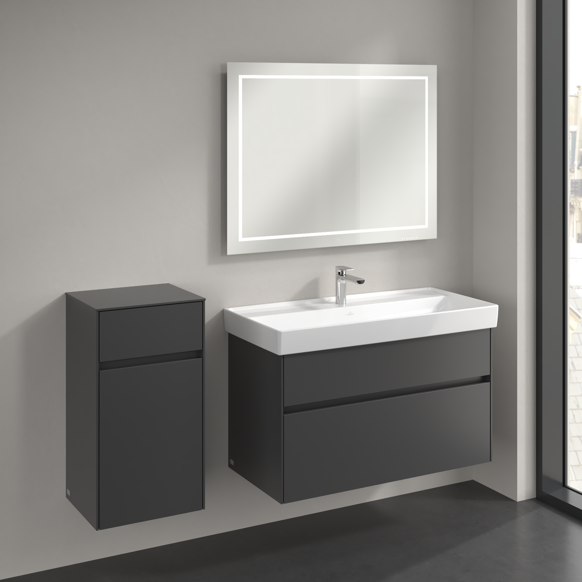 Collaro Szafka boczna, 1 drzwi, 1 szuflada, 404x748x349mm, Korpus: Graphite, Front: Graphite