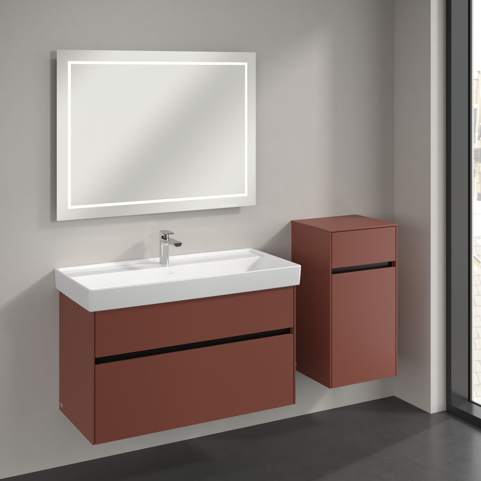 Collaro Side cabinet, 1 door, 1 drawer, 404x748x349mm, Body: Wine Red, Front: Wine Red