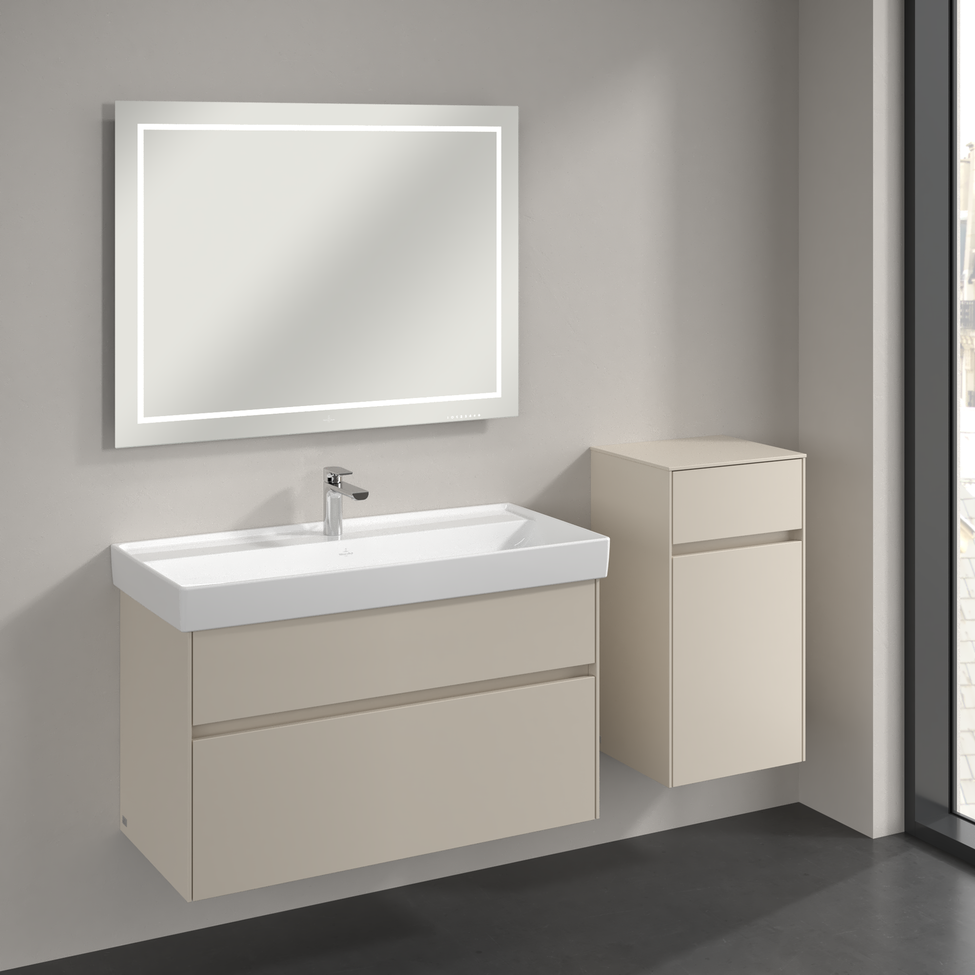 Collaro Szafka boczna, 1 drzwi, 1 szuflada, 404x748x349mm, Korpus: Cashmere Grey, Front: Cashmere Grey