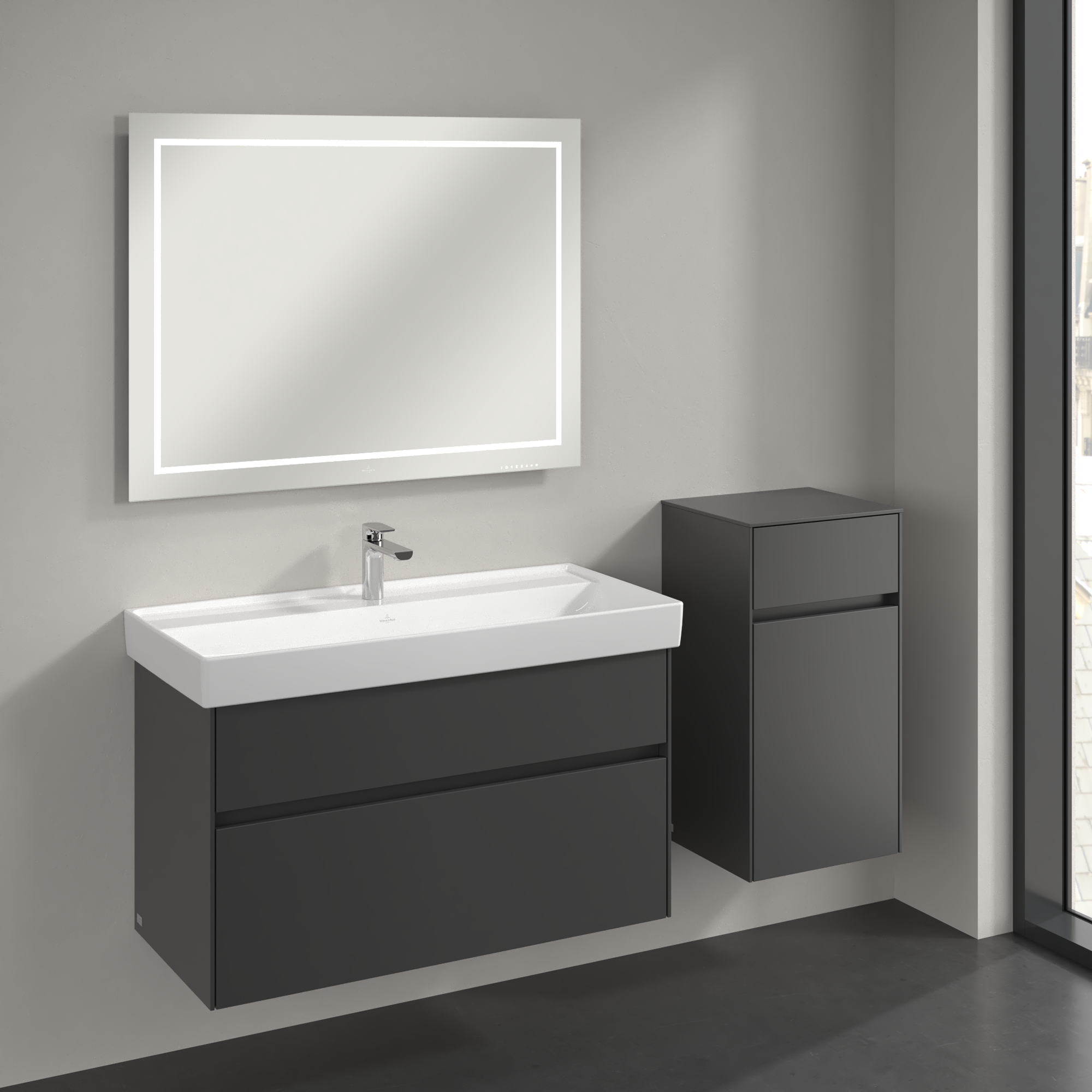 Collaro Szafka boczna, 1 drzwi, 1 szuflada, 404x748x349mm, Korpus: Graphite, Front: Graphite