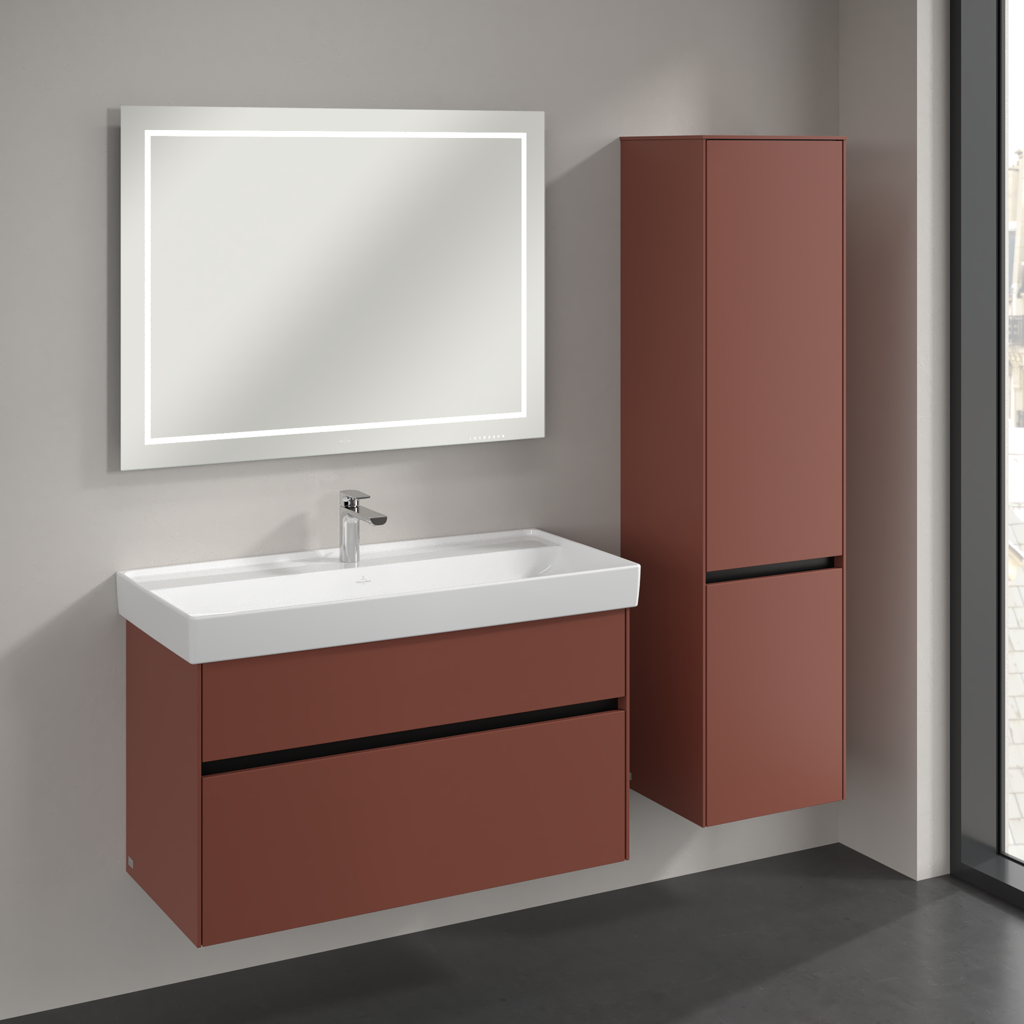Collaro Tall cabinet, 2 doors, 404x1538x349mm, Body: Wine Red, Front: Wine Red