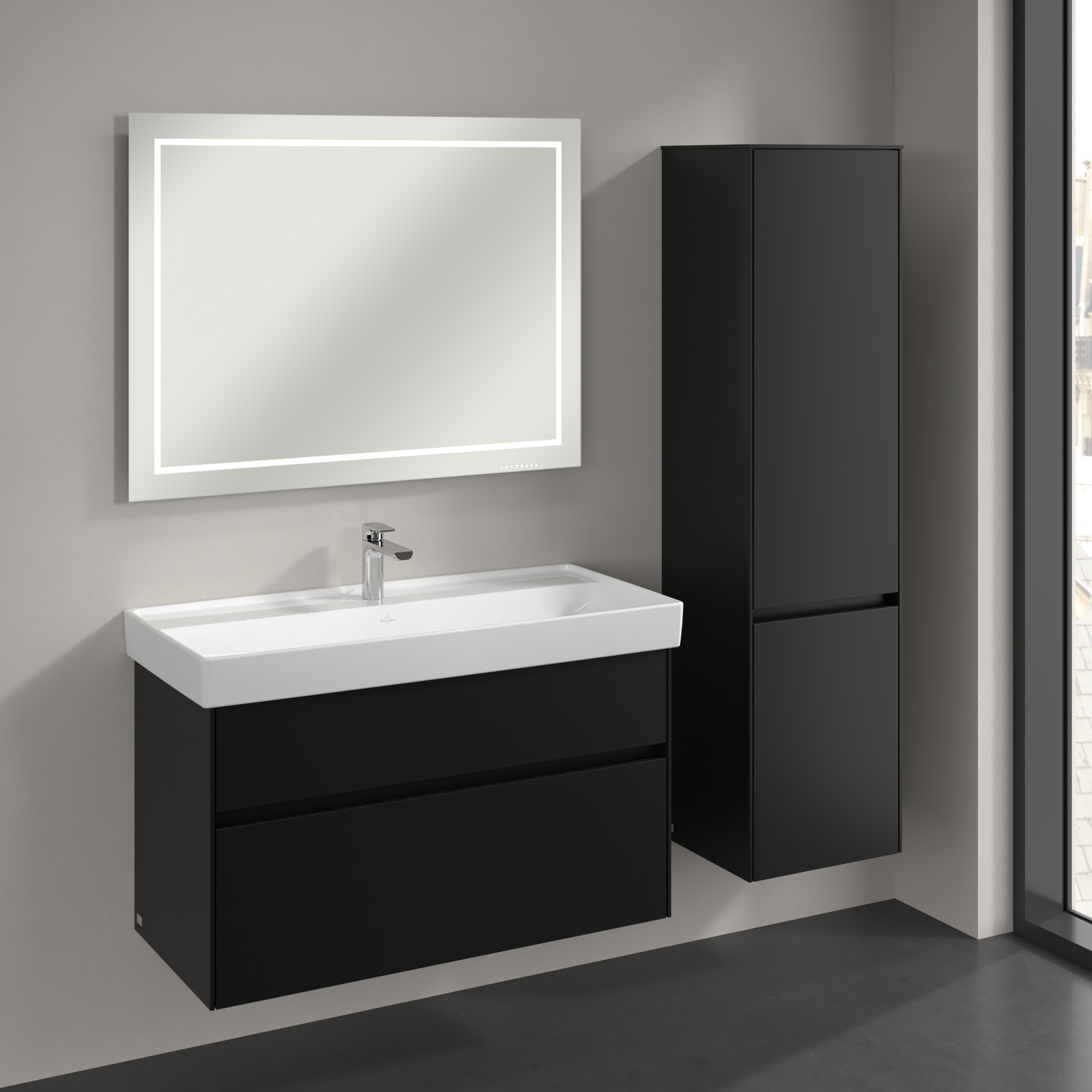 Collaro Tall cabinet, 2 doors, 404x1538x349mm, Body: Volcano Black, Front: Volcano Black