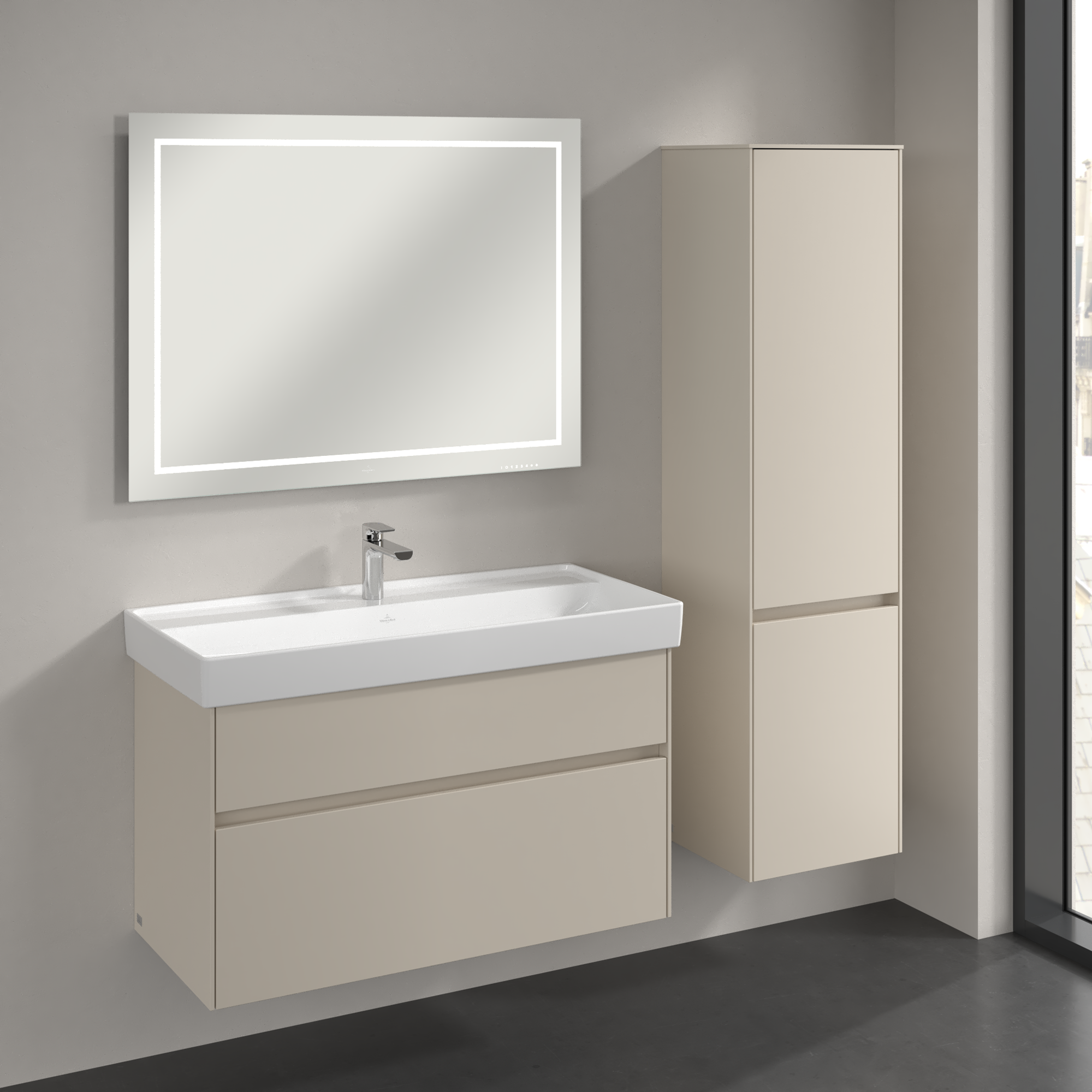 Collaro Tall cabinet, 2 doors, 404x1538x349mm, Body: Cashmere Grey, Front: Cashmere Grey