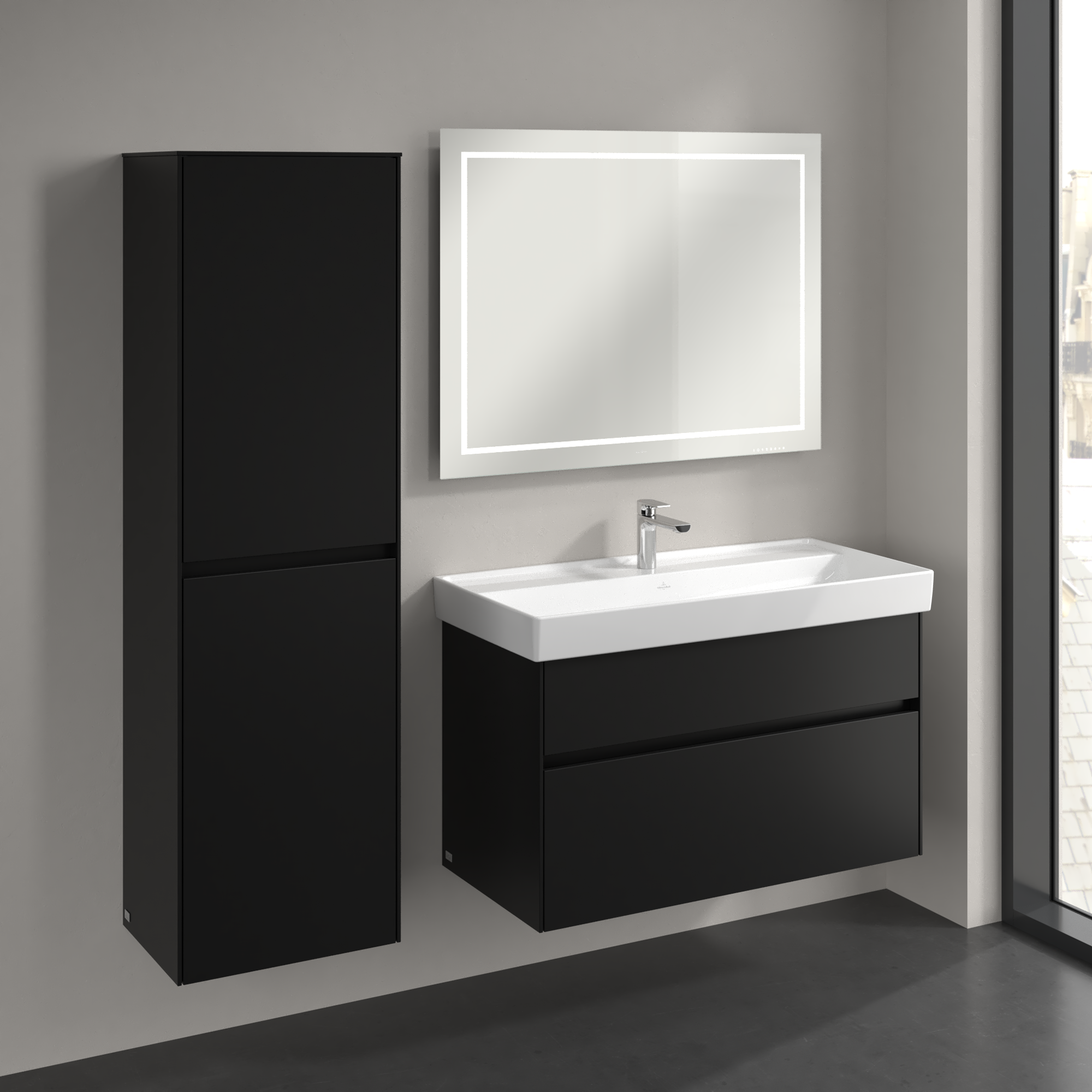 Collaro Tall cabinet, 2 doors, 454x1538x347mm, Body: Volcano Black, Front: Volcano Black