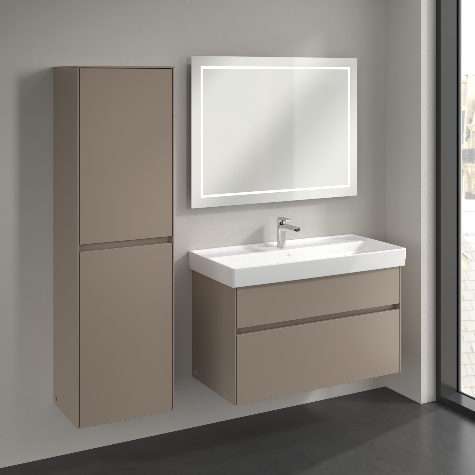 Collaro Hochschrank, 2 Türen, 454x1538x347mm, Korpus: Taupe, Front: Taupe