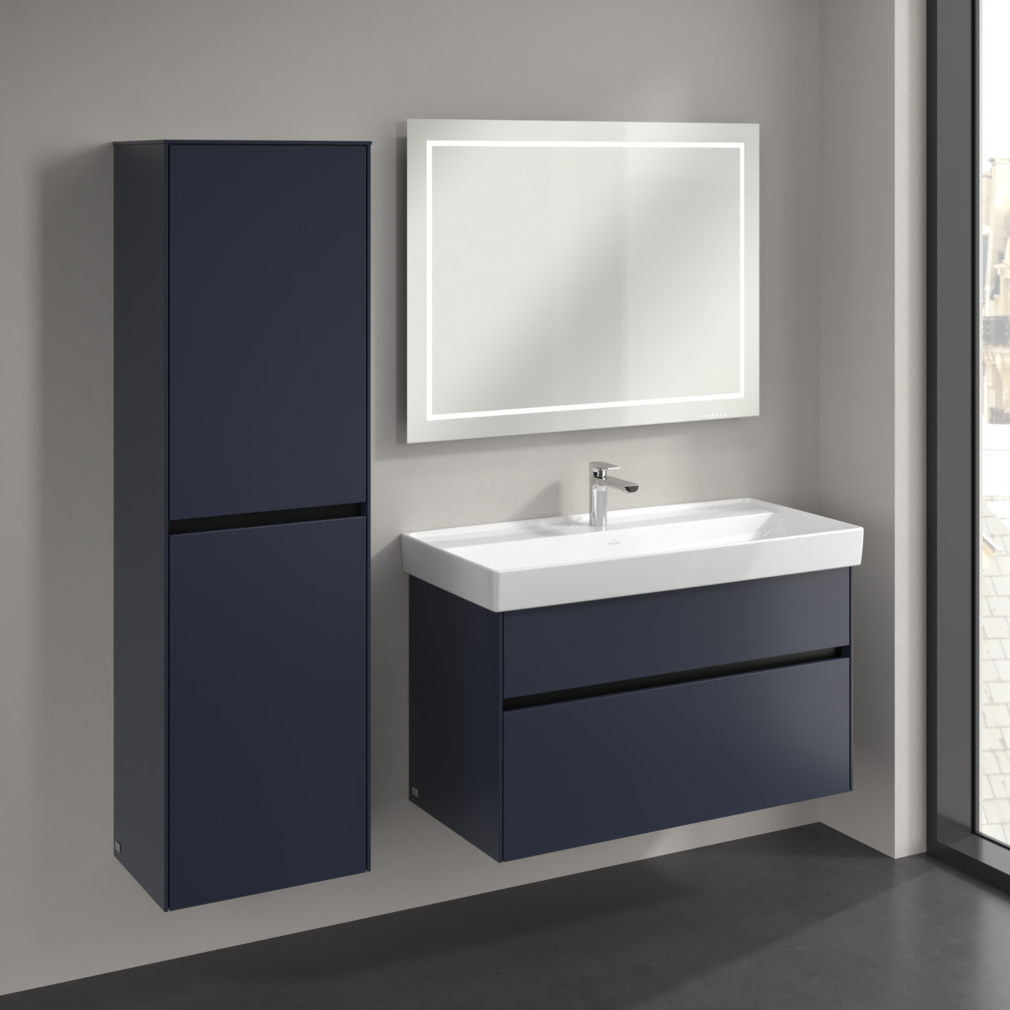 Collaro Tall cabinet, 2 doors, 454x1538x347mm, Body: Marine Blue, Front: Marine Blue