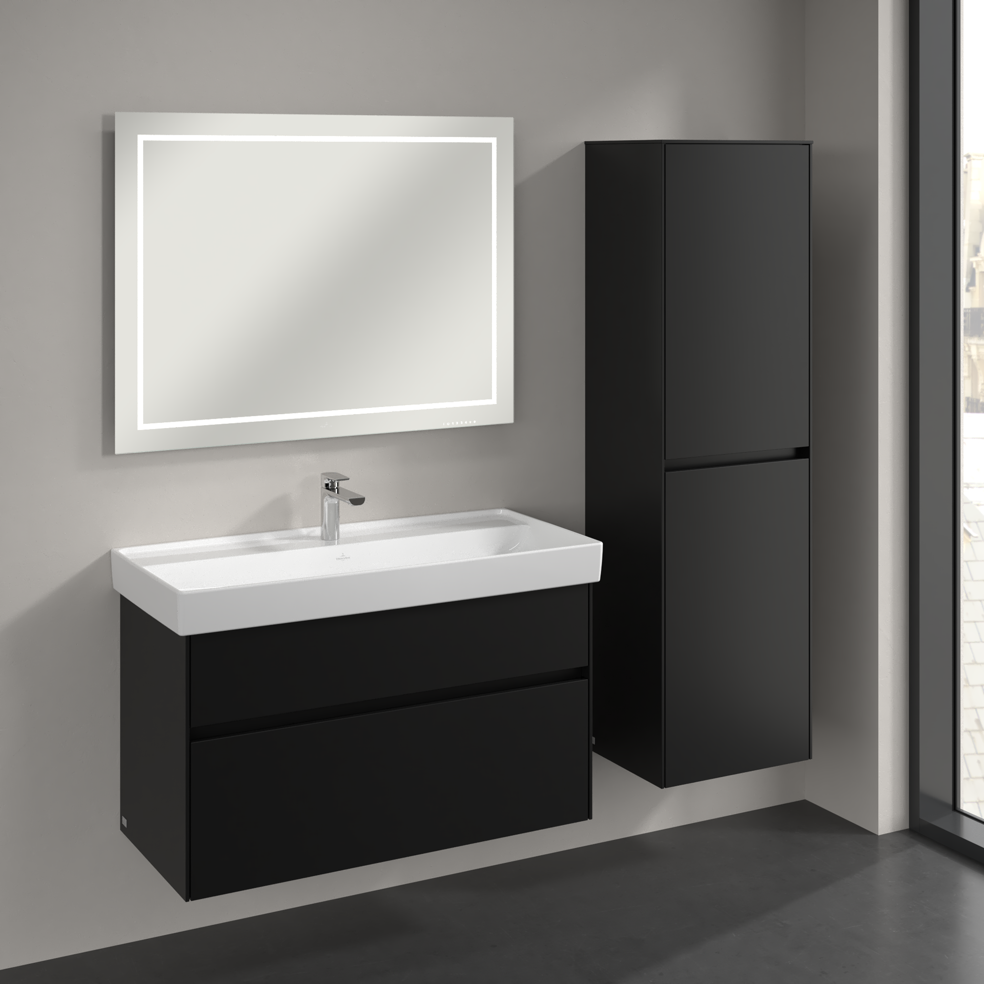 Collaro Tall cabinet, 2 doors, 454x1538x347mm, Body: Volcano Black, Front: Volcano Black