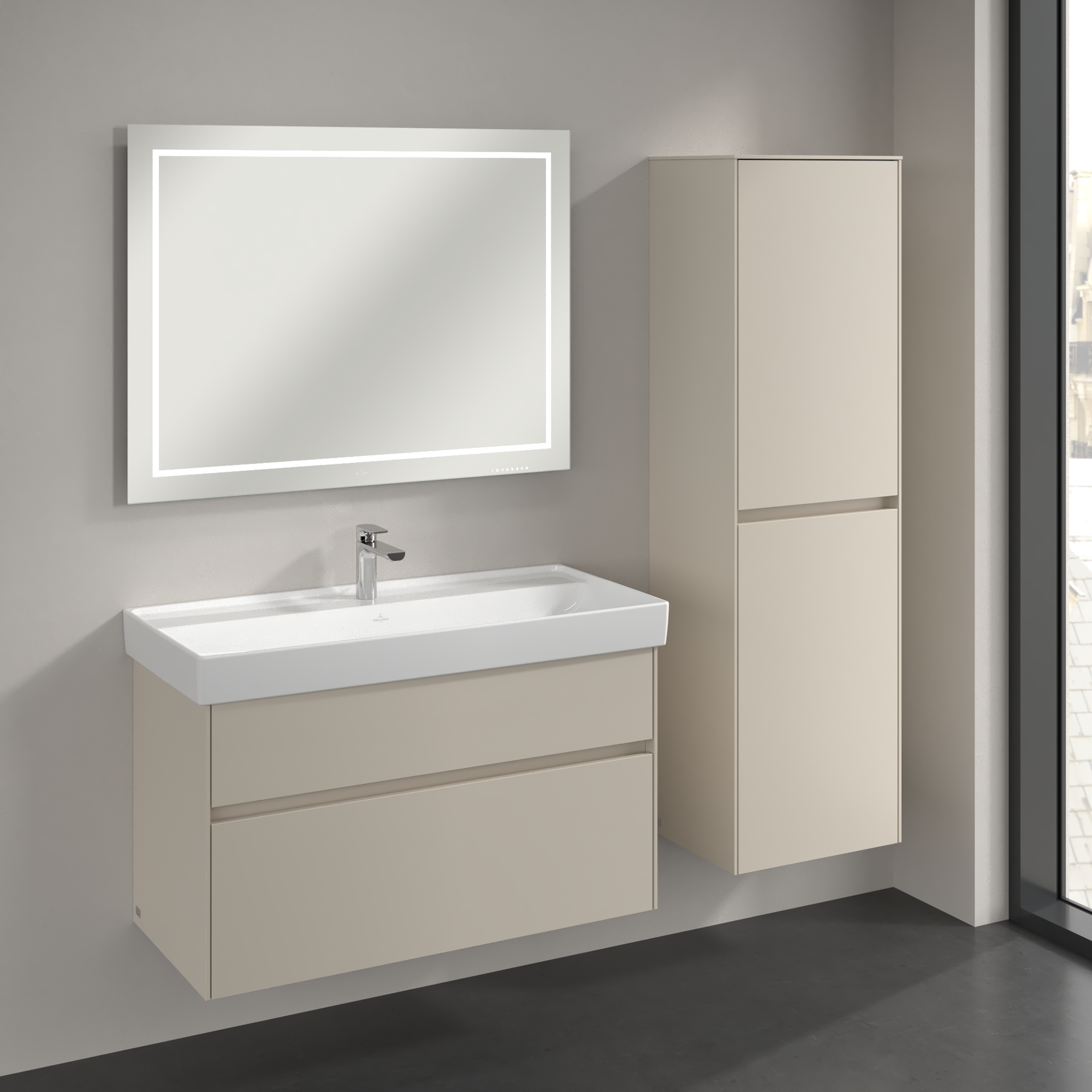 Collaro Armoire haute, 2 portes, 454x1538x347mm, Caisson: Cashmere Grey, Façade: Cashmere Grey